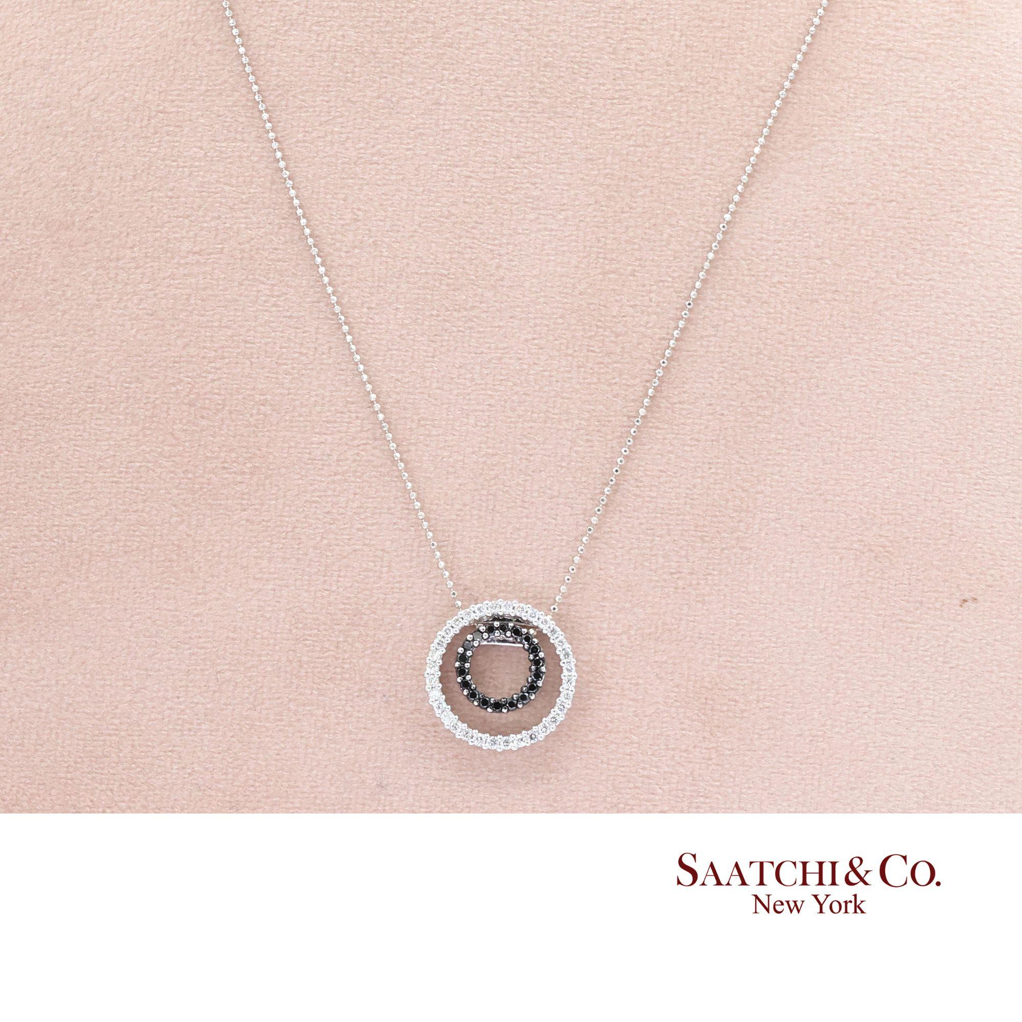 Ciondolo con diamante naturale bianco e nero in oro bianco 14K 585 con catenina in vendita 3