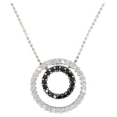 14K 585 White Gold Natural Black & White Diamond Pendant With Chain