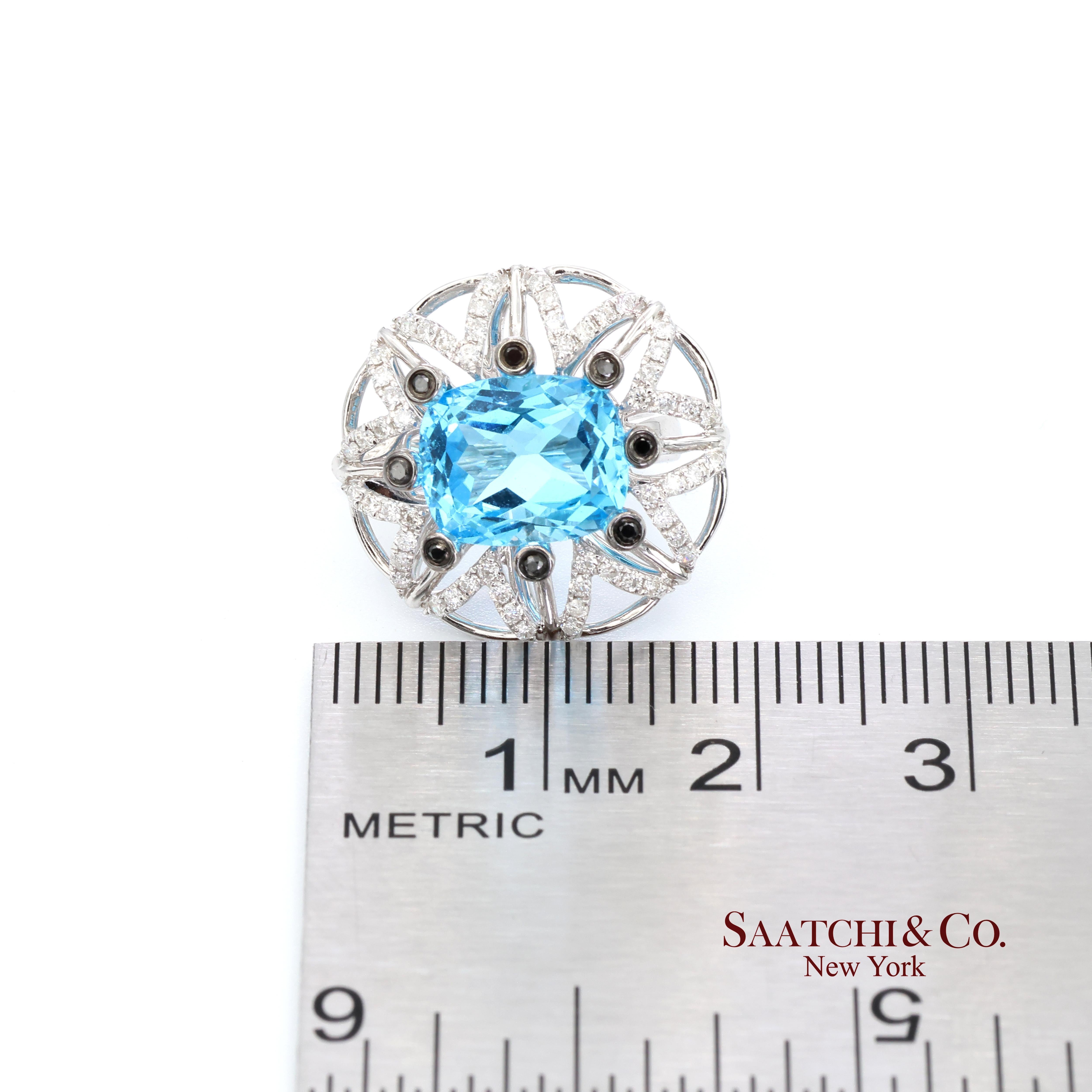 Boucles d'oreilles en or blanc 14k 585 Topaze bleue naturelle et diamant en vente 3