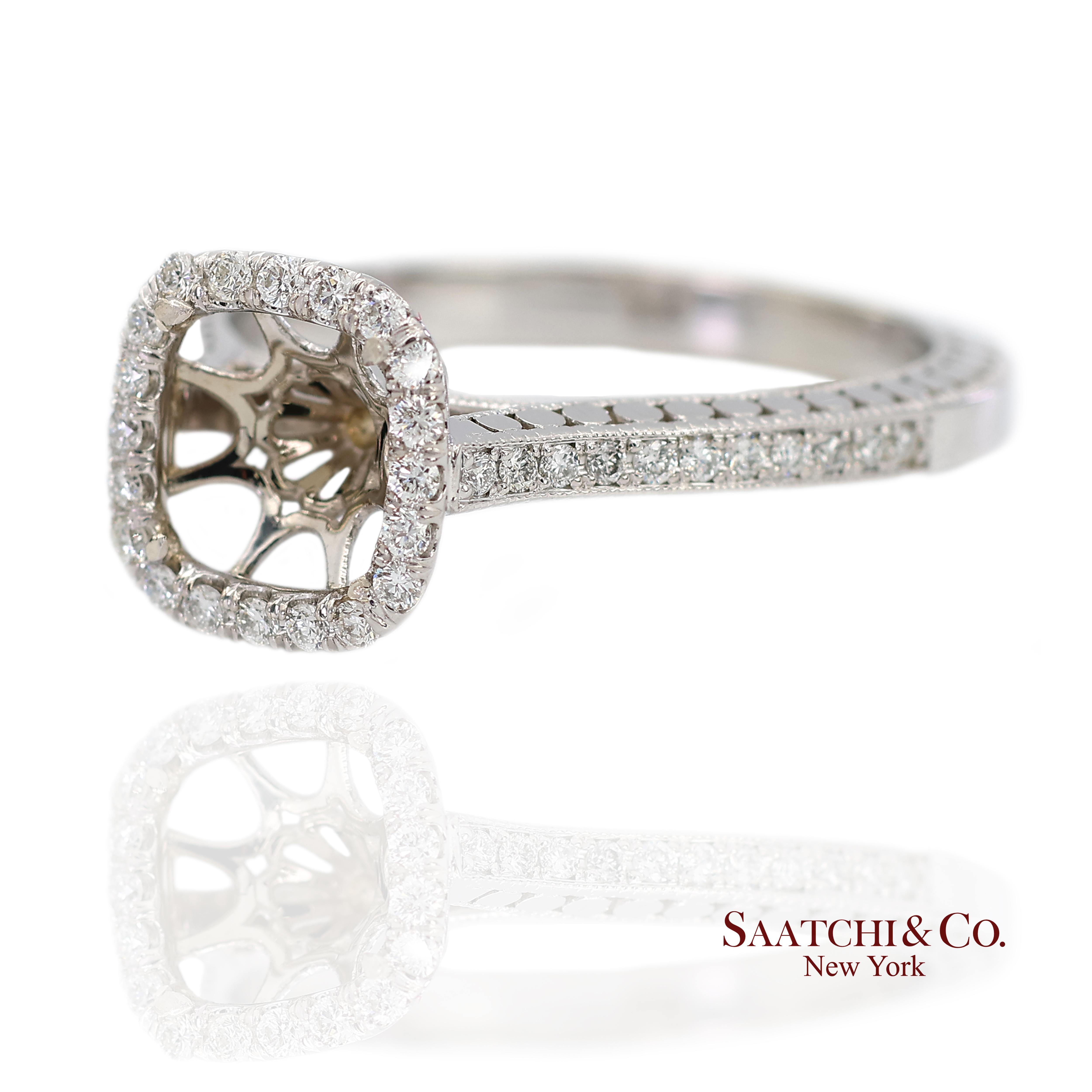 14K 585 Weißgold Natürlicher Brillant Diamant Halbmontagering Größe 7 (Zeitgenössisch) im Angebot