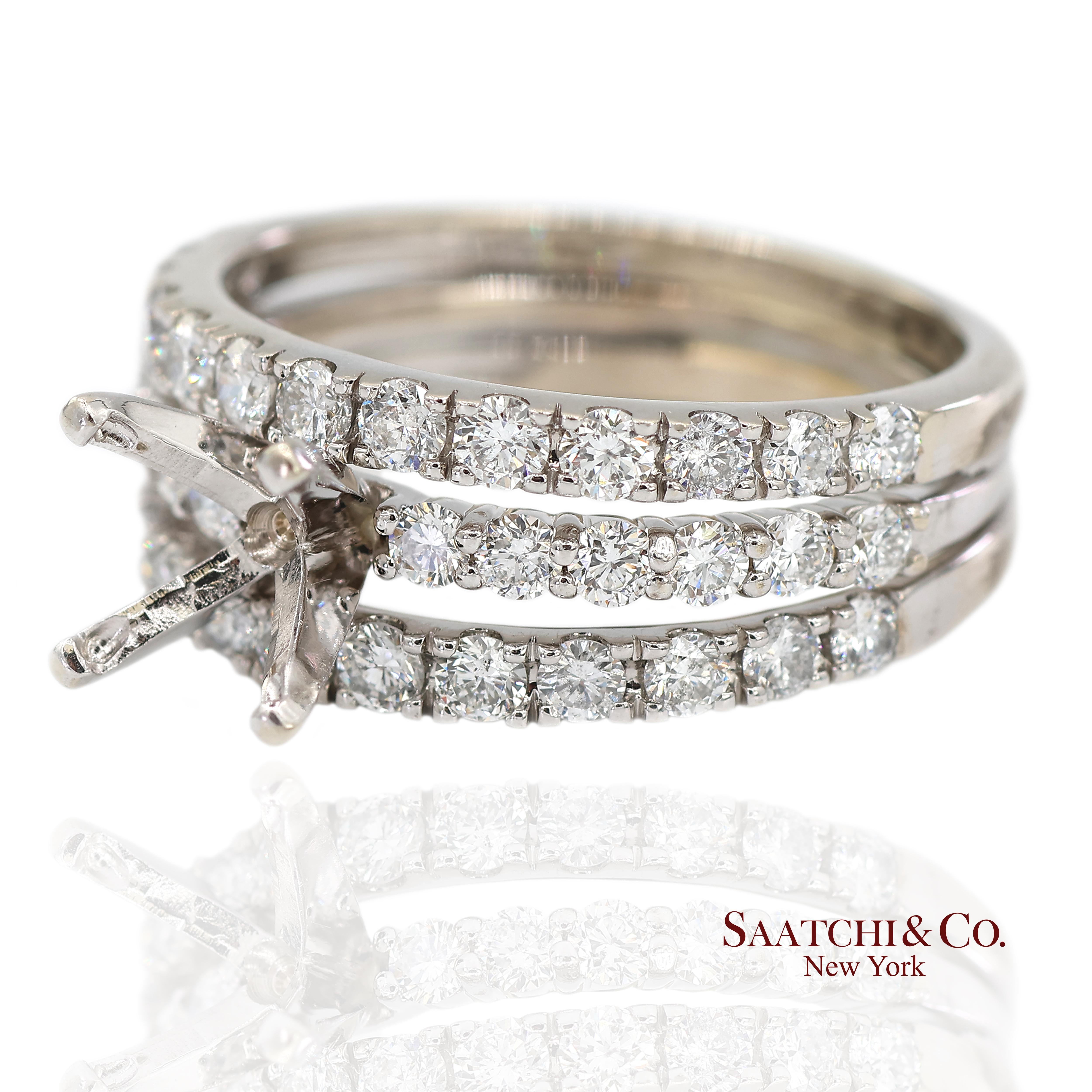 14K 585 Weißgold Natürlicher Brillant Diamant Halbmontagering Größe 7 (Zeitgenössisch) im Angebot