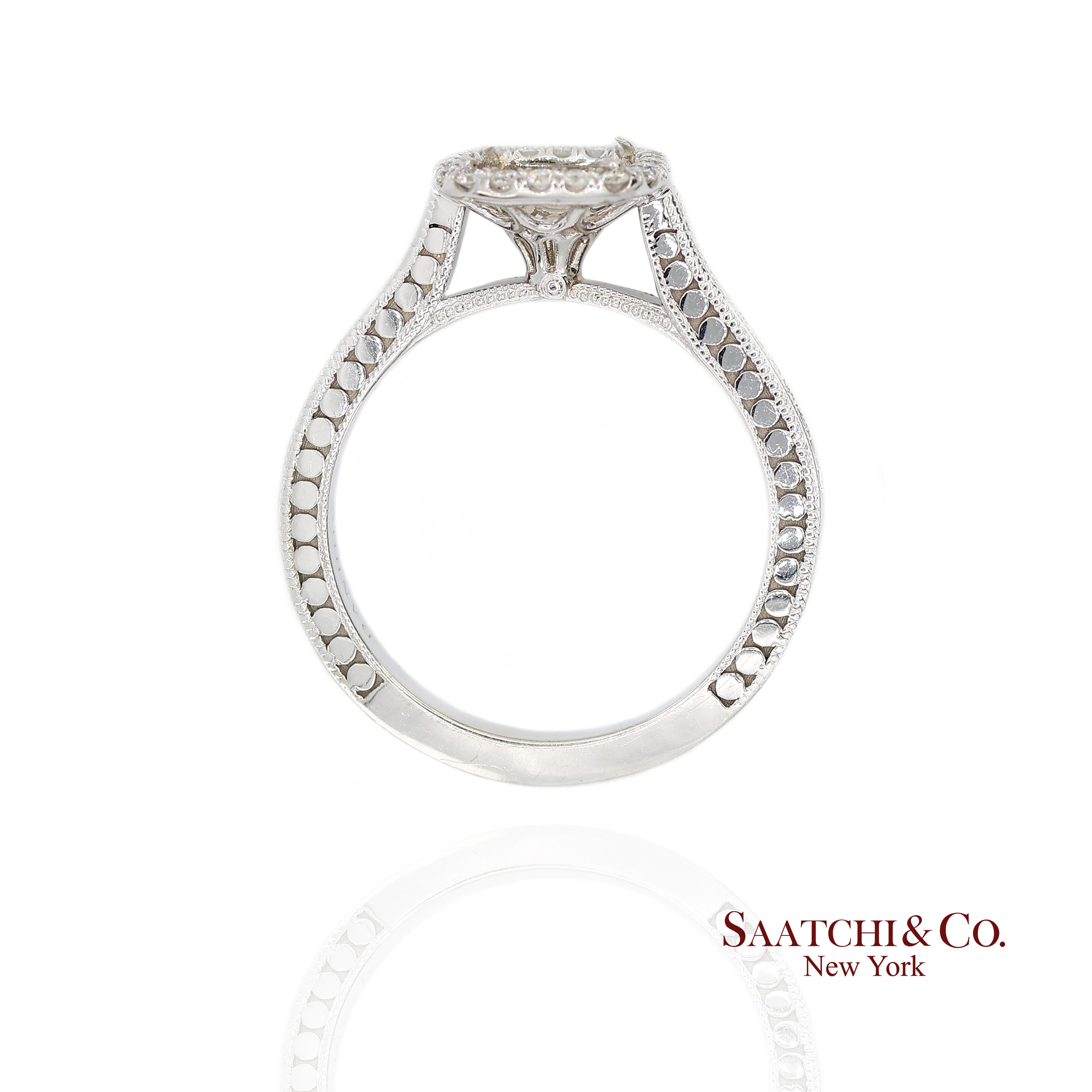 14K 585 Weißgold Natürlicher Brillant Diamant Halbmontagering Größe 7 (Brillantschliff) im Angebot