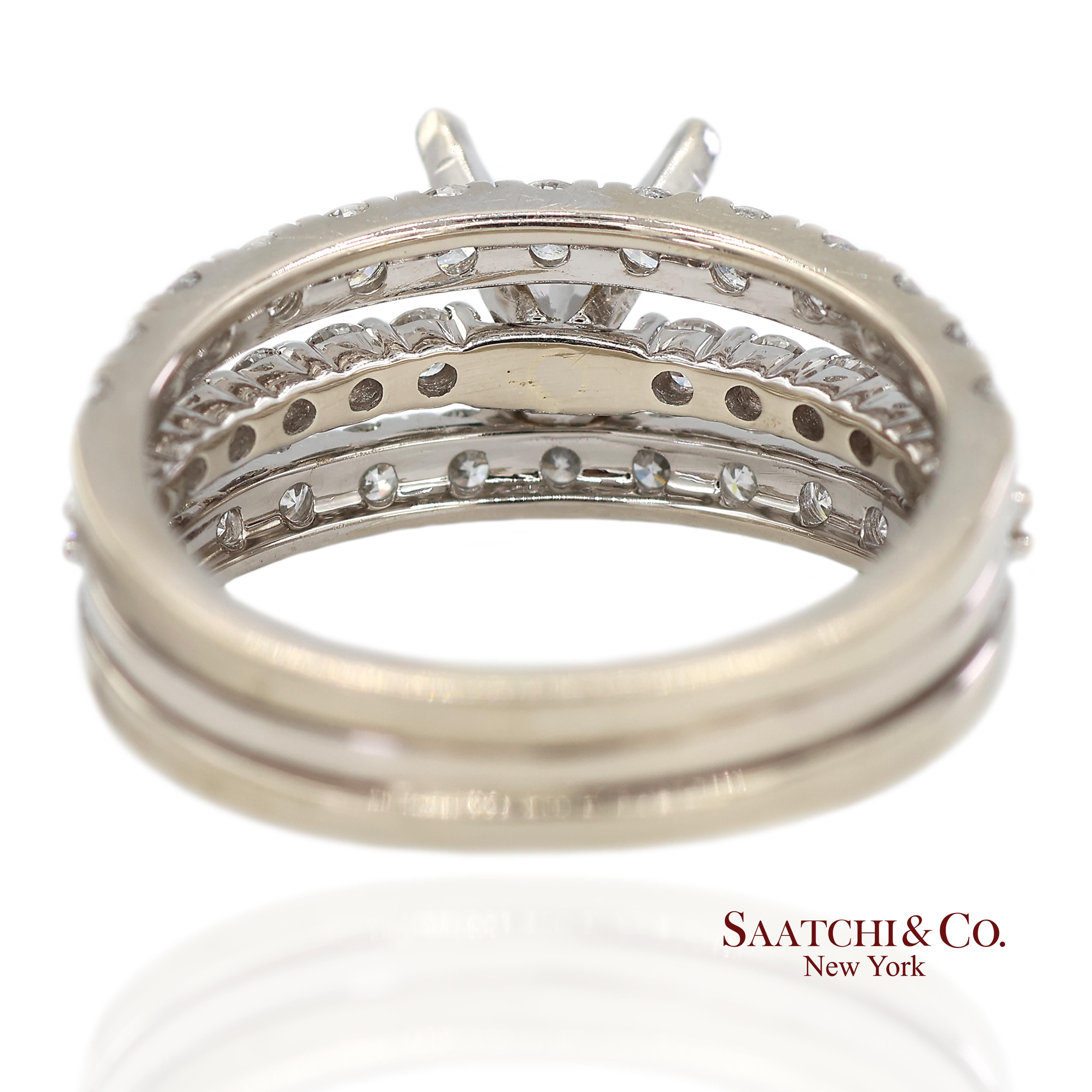 14K 585 Weißgold Natürlicher Brillant Diamant Halbmontagering Größe 7 (Brillantschliff) im Angebot
