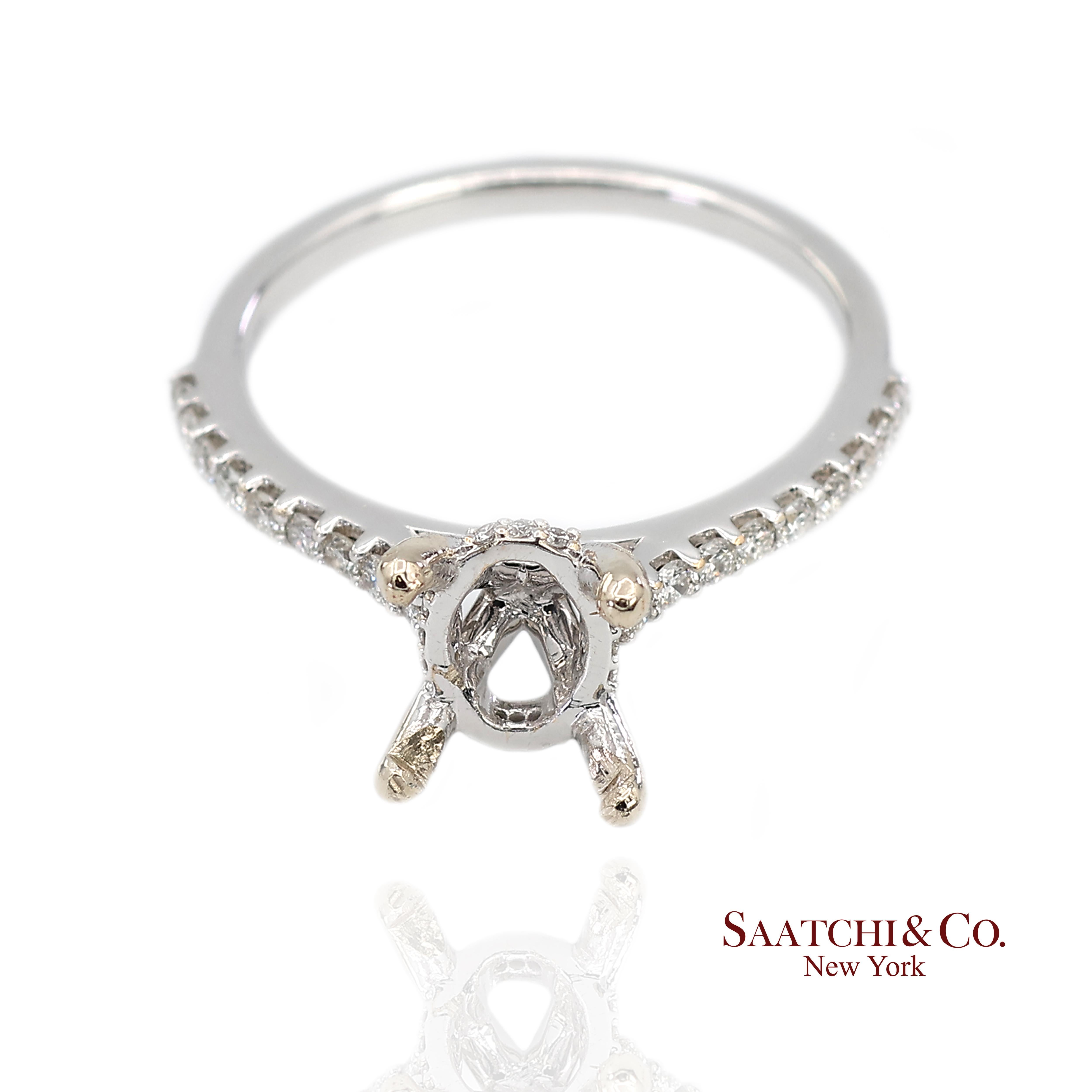 14K 585 Weißgold Natürlicher Brillant Diamant Halbmontagering Größe 7 im Zustand „Hervorragend“ im Angebot in New York, NY