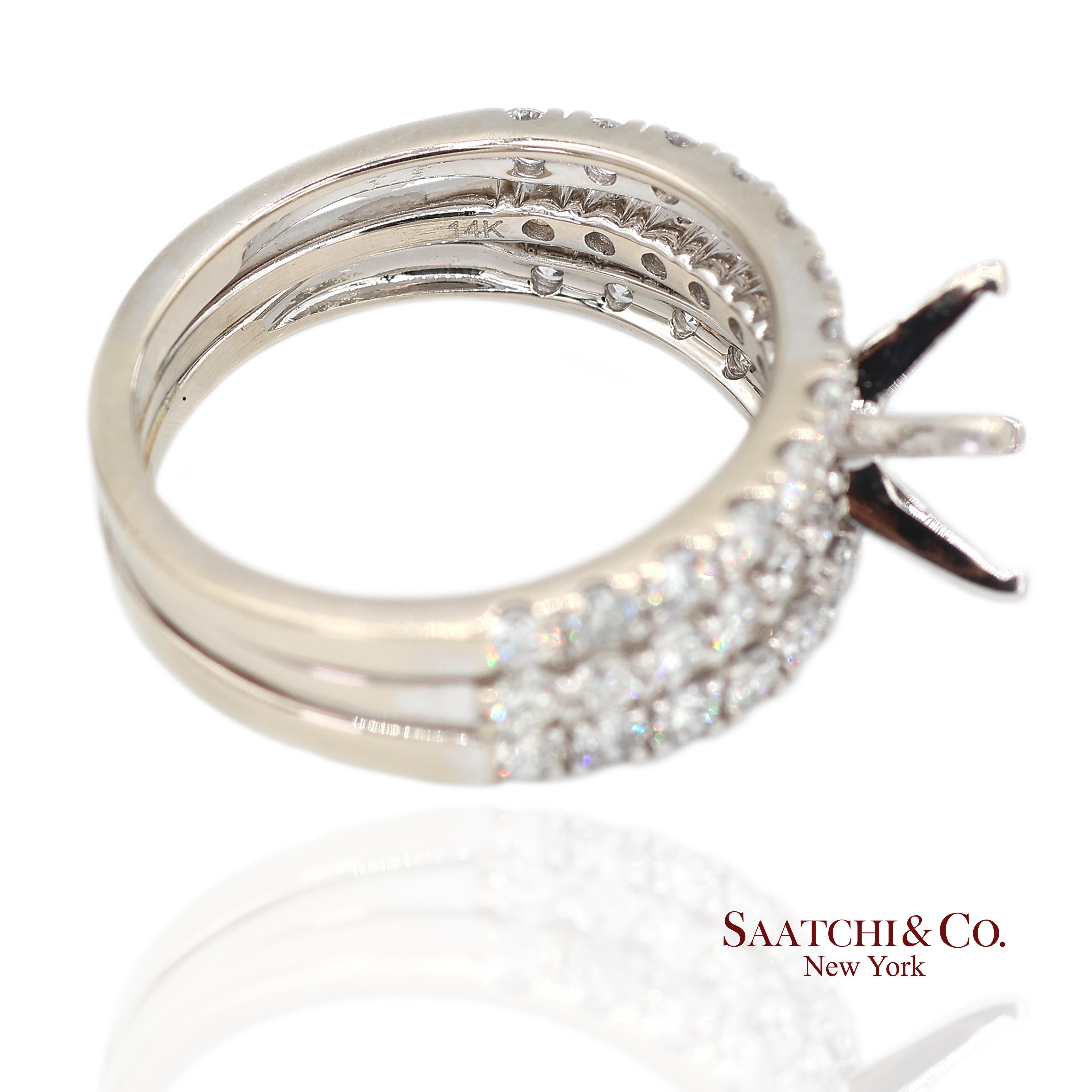 14K 585 Weißgold Natürlicher Brillant Diamant Halbmontagering Größe 7 für Damen oder Herren im Angebot