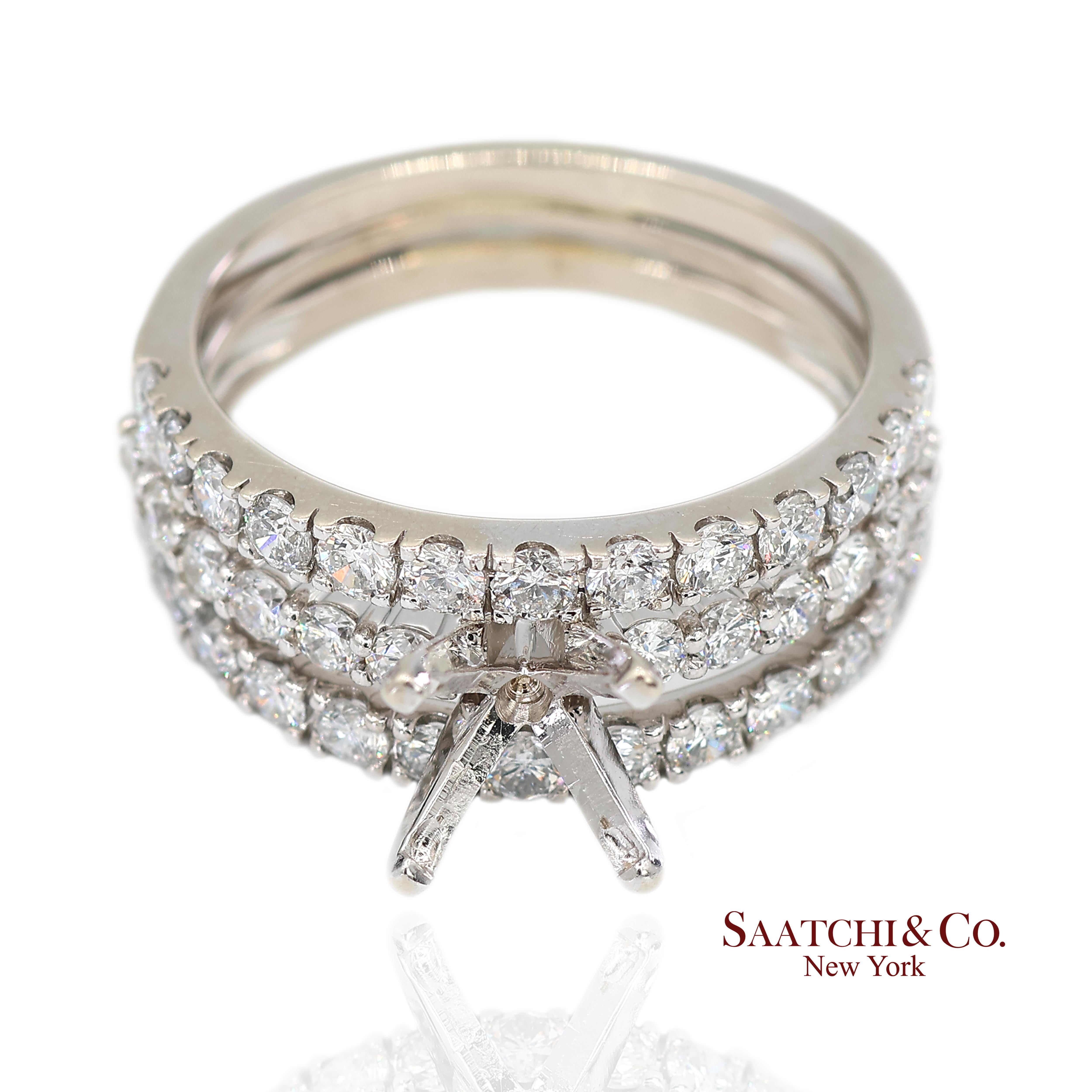 14K 585 Weißgold Natürlicher Brillant Diamant Halbmontagering Größe 7 im Angebot 2