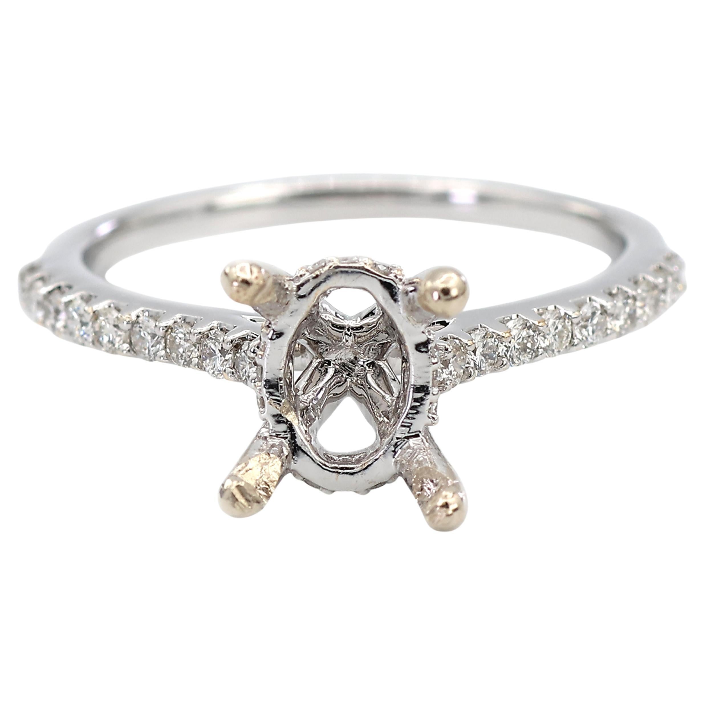 Anello semi-montato con diamante naturale brillante in oro bianco 14K 585 Misura 7