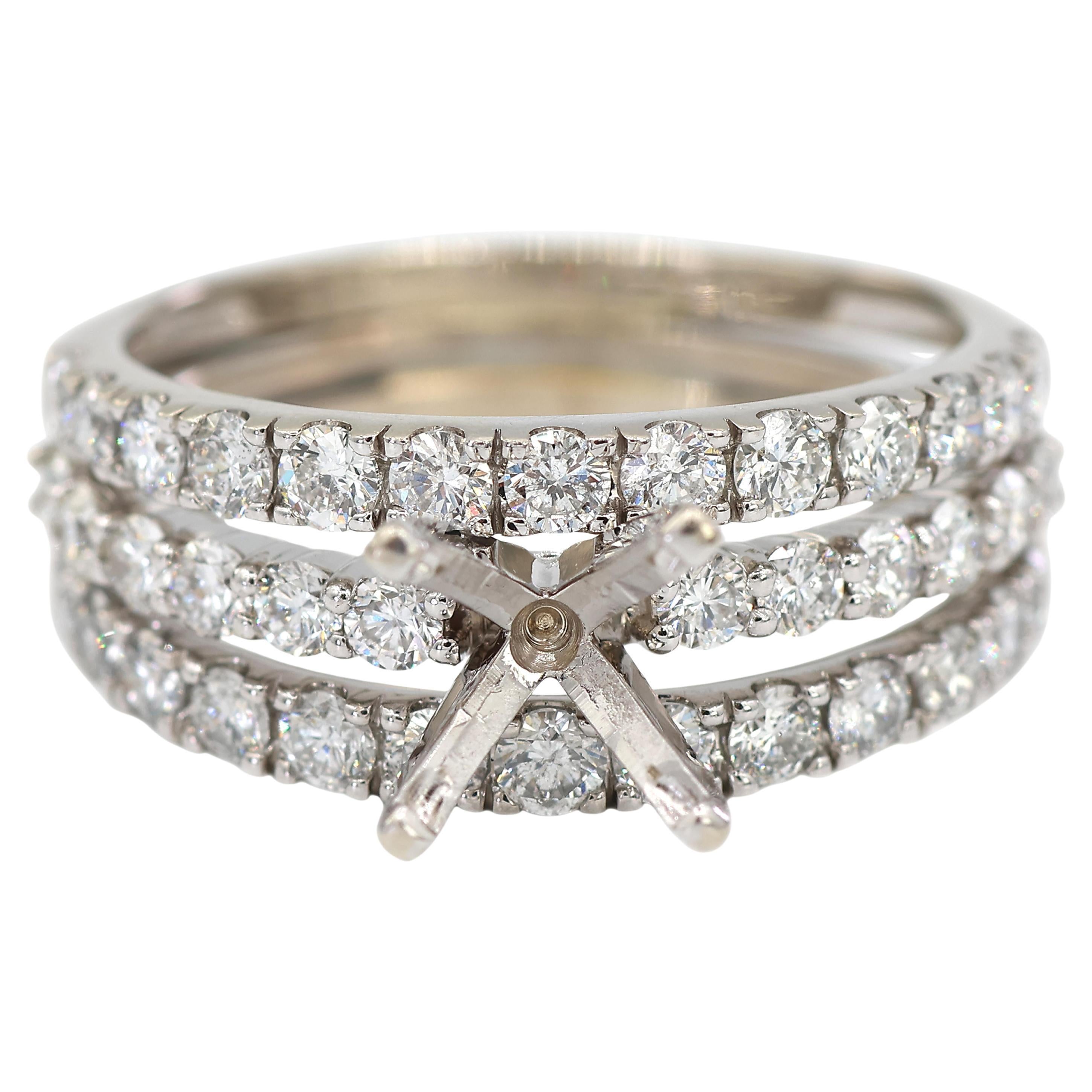 14K 585 Weißgold Natürlicher Brillant Diamant Halbmontagering Größe 7 im Angebot