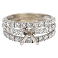 14K 585 White Gold Natural Brilliant Diamond Semi Mount Ring Size 7
