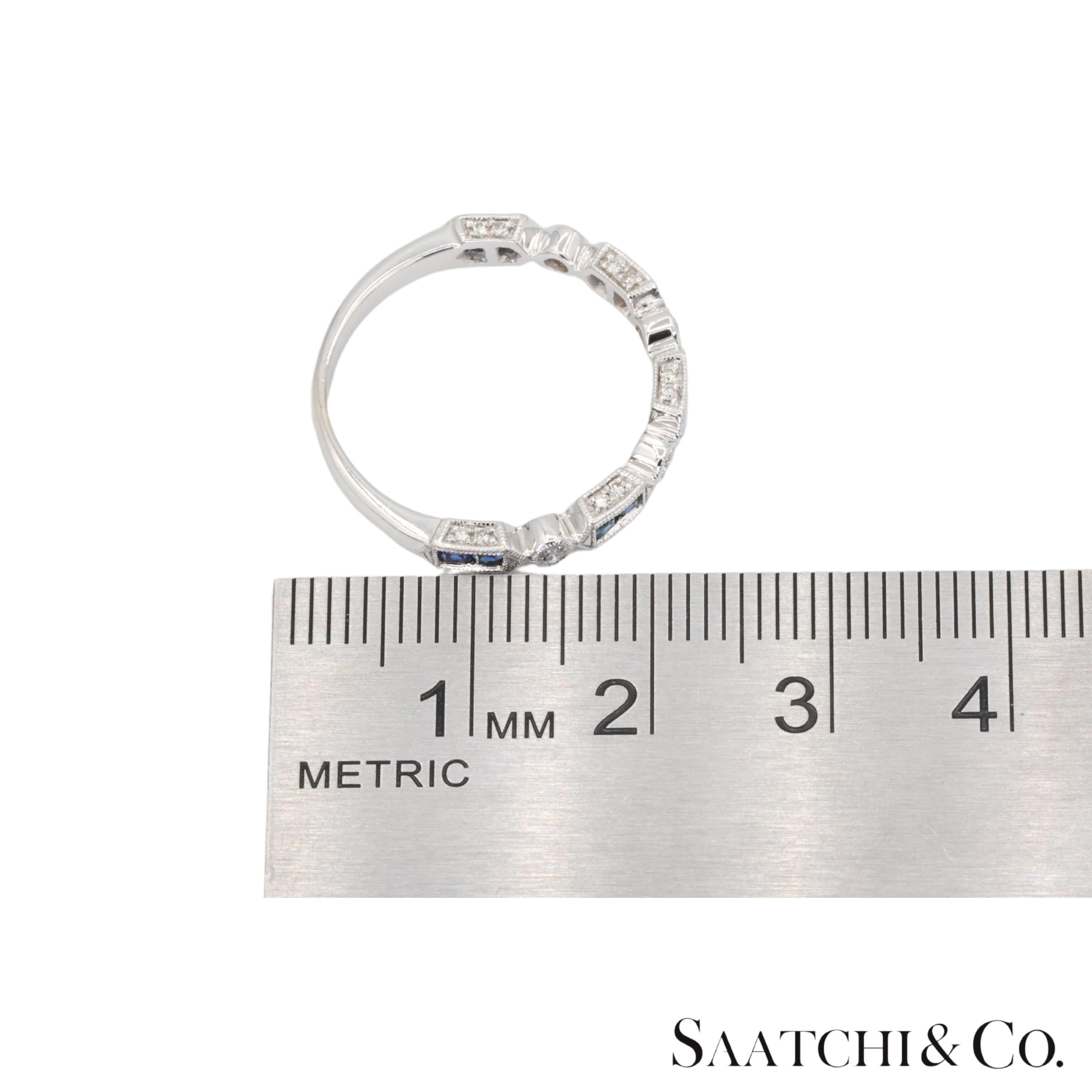 14k 585 White Gold Natural Diamond and Sapphire Band Size 8 For Sale 4