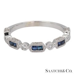 14k 585 White Gold Natural Diamond and Sapphire Band Size 8