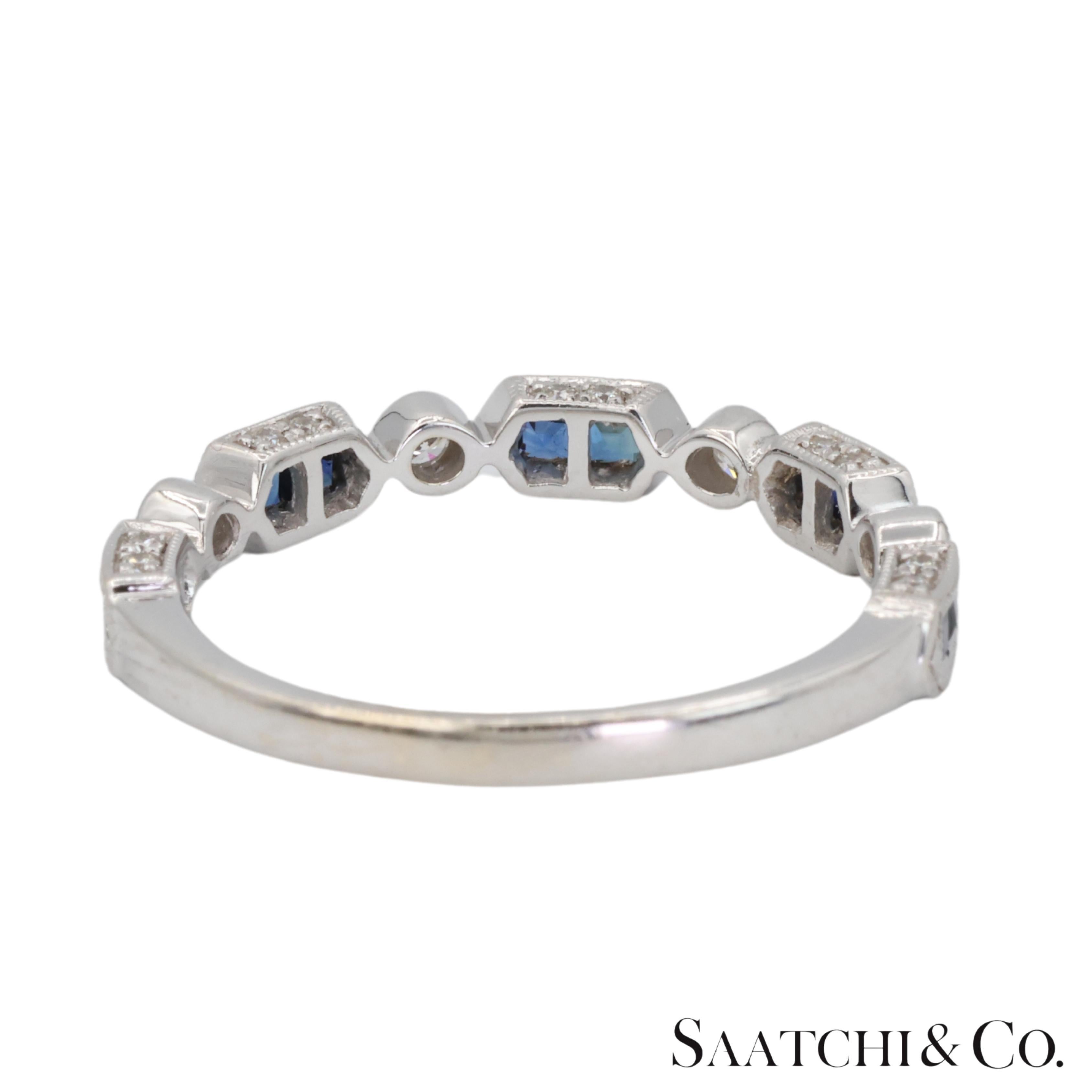 14k 585 White Gold Natural Diamond and Sapphire Band Size 8 For Sale 1