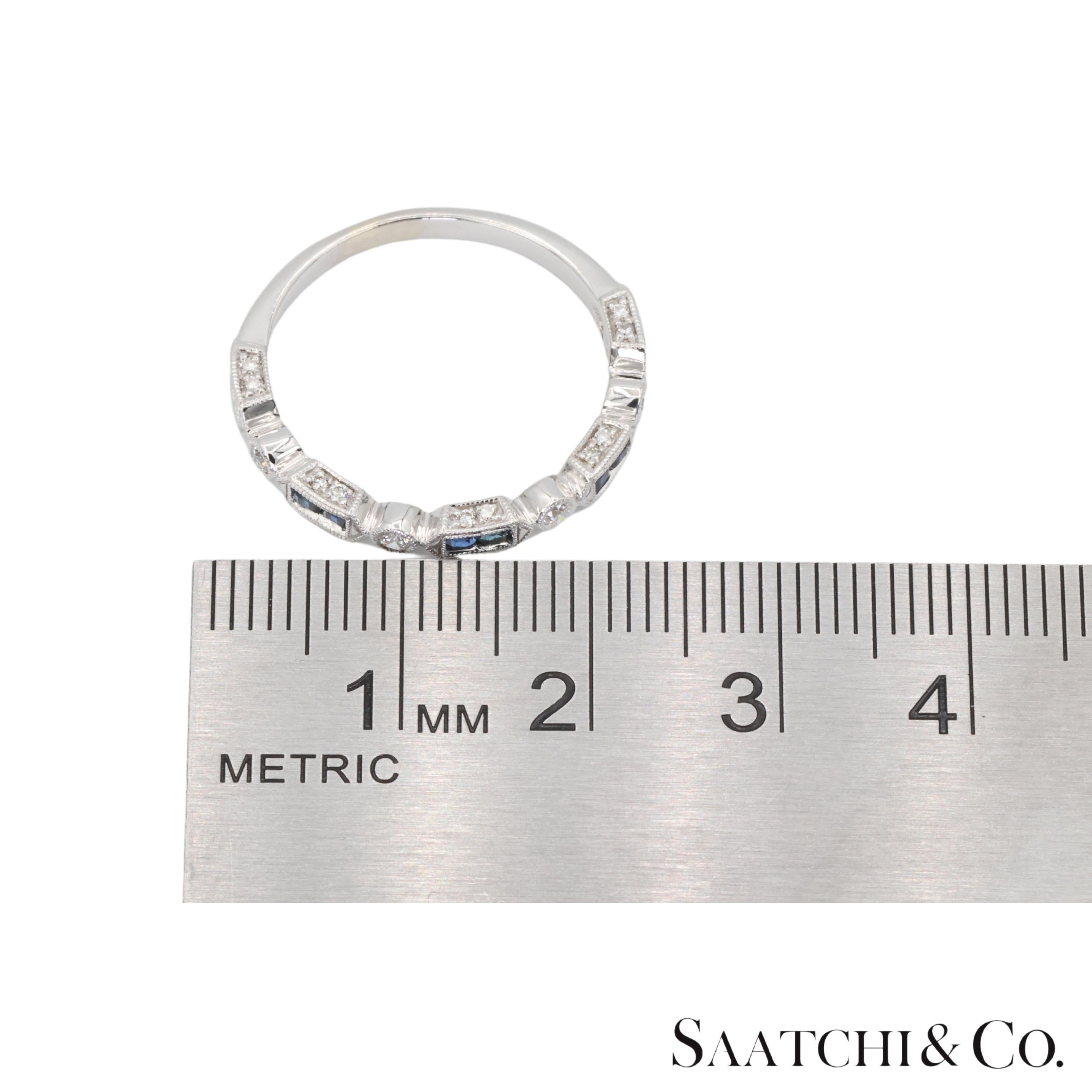 14k 585 White Gold Natural Diamond and Sapphire Band Size 8 For Sale 3
