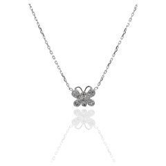 14K 585 White Gold Natural Diamond Butterfly Pendant Necklace with Chain