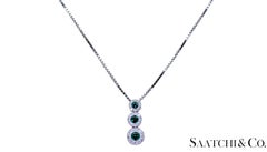 14K 585 White Gold Natural Diamond & Emerald Pendant With Chain