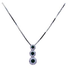 Pendentif en or blanc 14K 585 diamants naturels et émeraudes avec chaîne