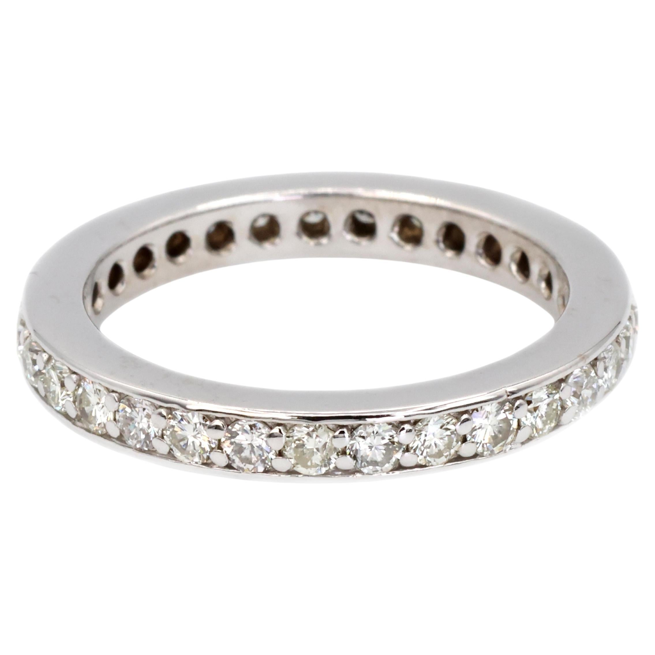 14k 585 Oro Blanco Diamante Natural Anillo de la Eternidad Tamaño 6.5