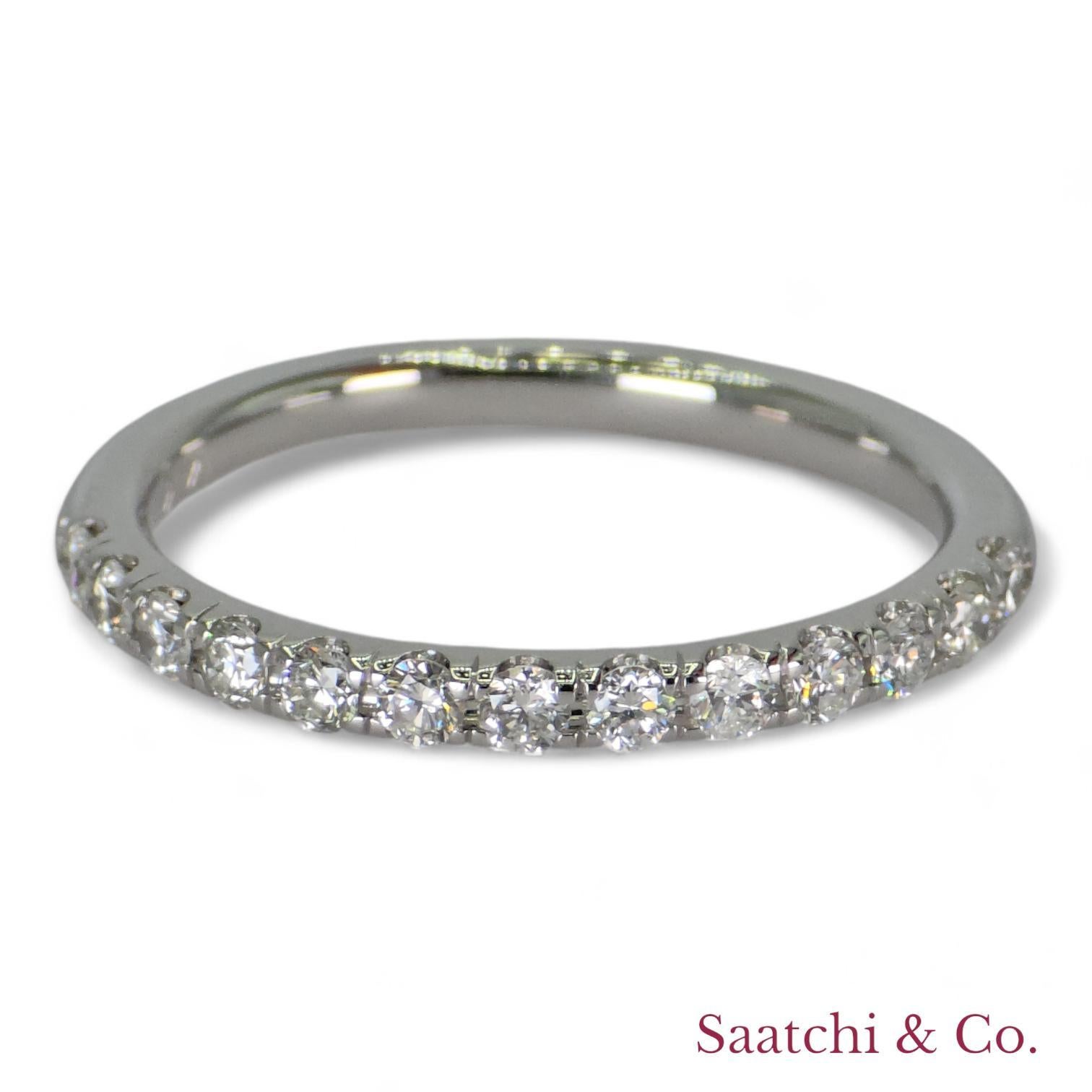 Round Cut 14k 585 White Gold Natural Diamond Half Eternity Band For Sale