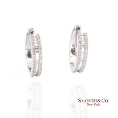 14k 585 White Gold Natural Diamond Hoop Earring