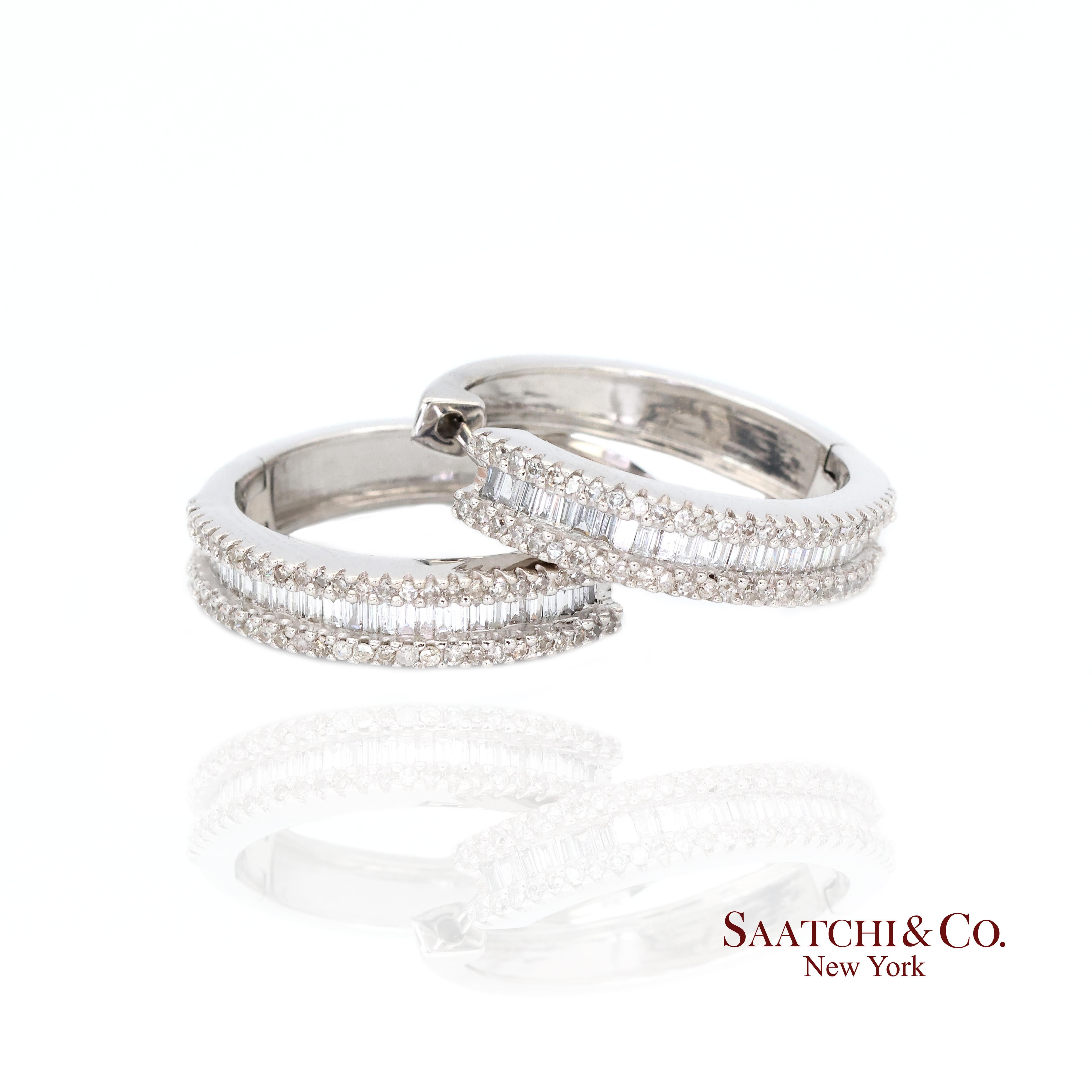 14k 585 Weißgold Natürlicher Diamant-Reifen-Ohrring im Angebot 2