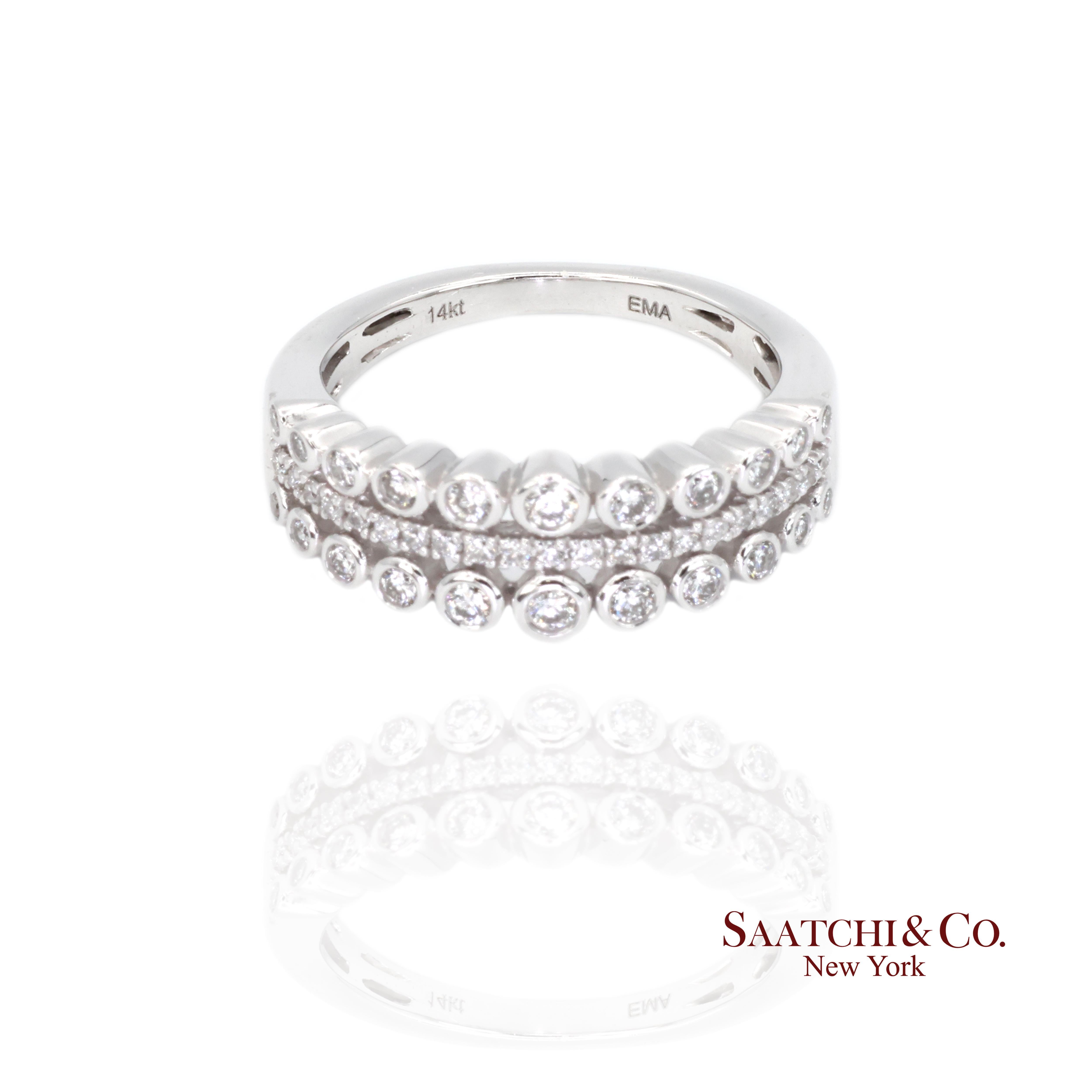 Femenino o masculino Anillo de diamantes naturales de oro blanco de 14k 585 en venta