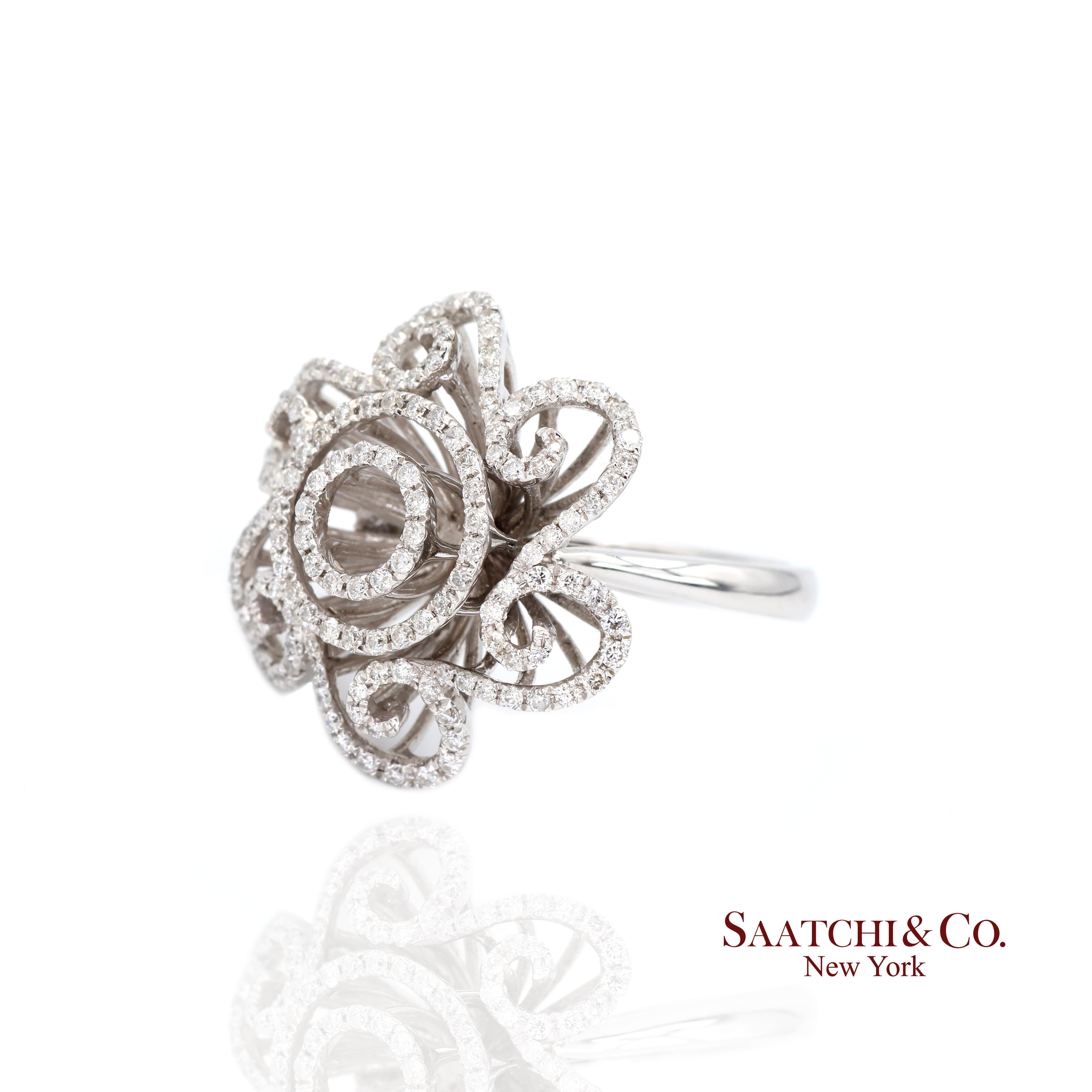 Contemporary 14k 585 White Gold  Natural Diamond Ring Size 7 For Sale