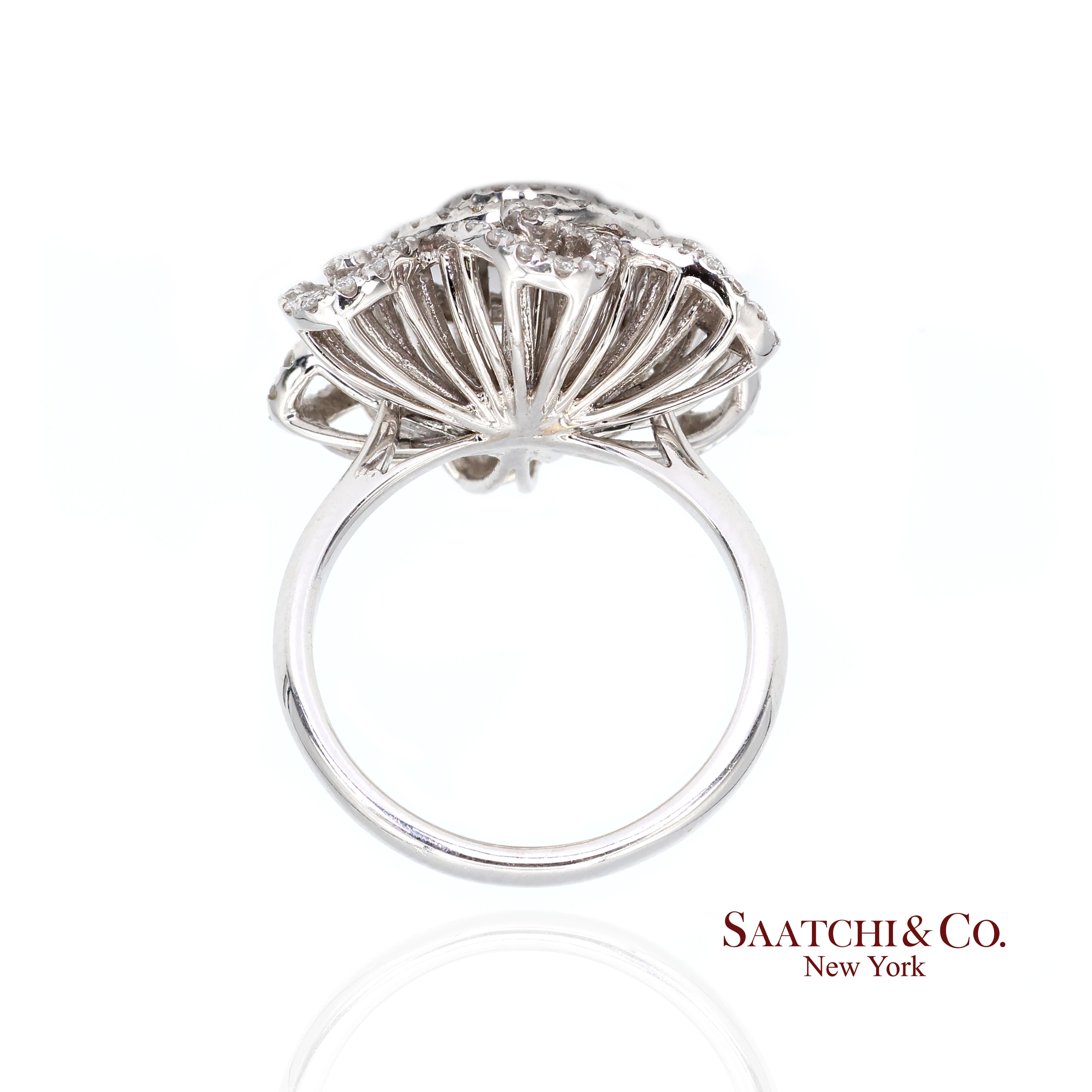 Round Cut 14k 585 White Gold  Natural Diamond Ring Size 7 For Sale