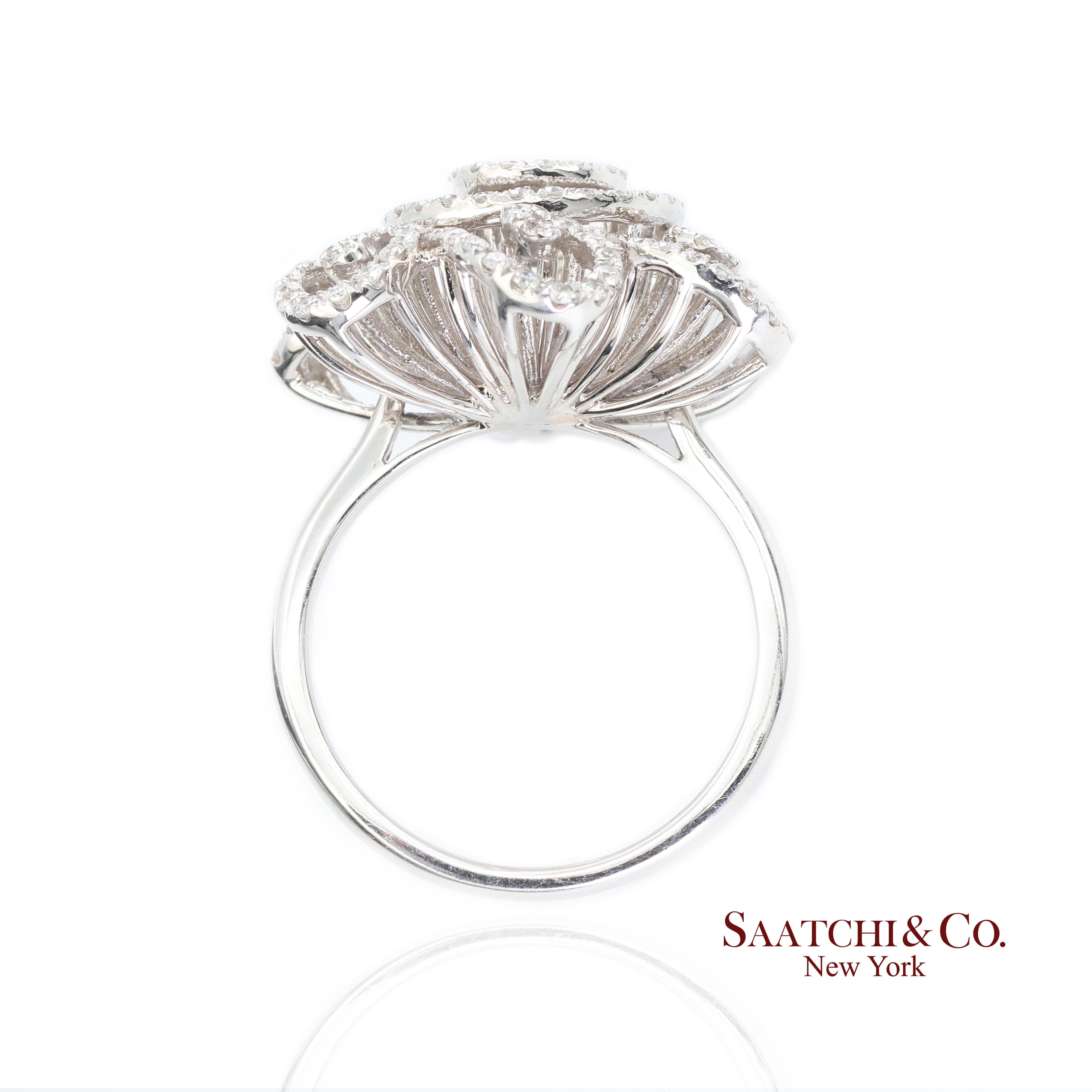 Women's 14k 585 White Gold  Natural Diamond Ring Size 7 For Sale