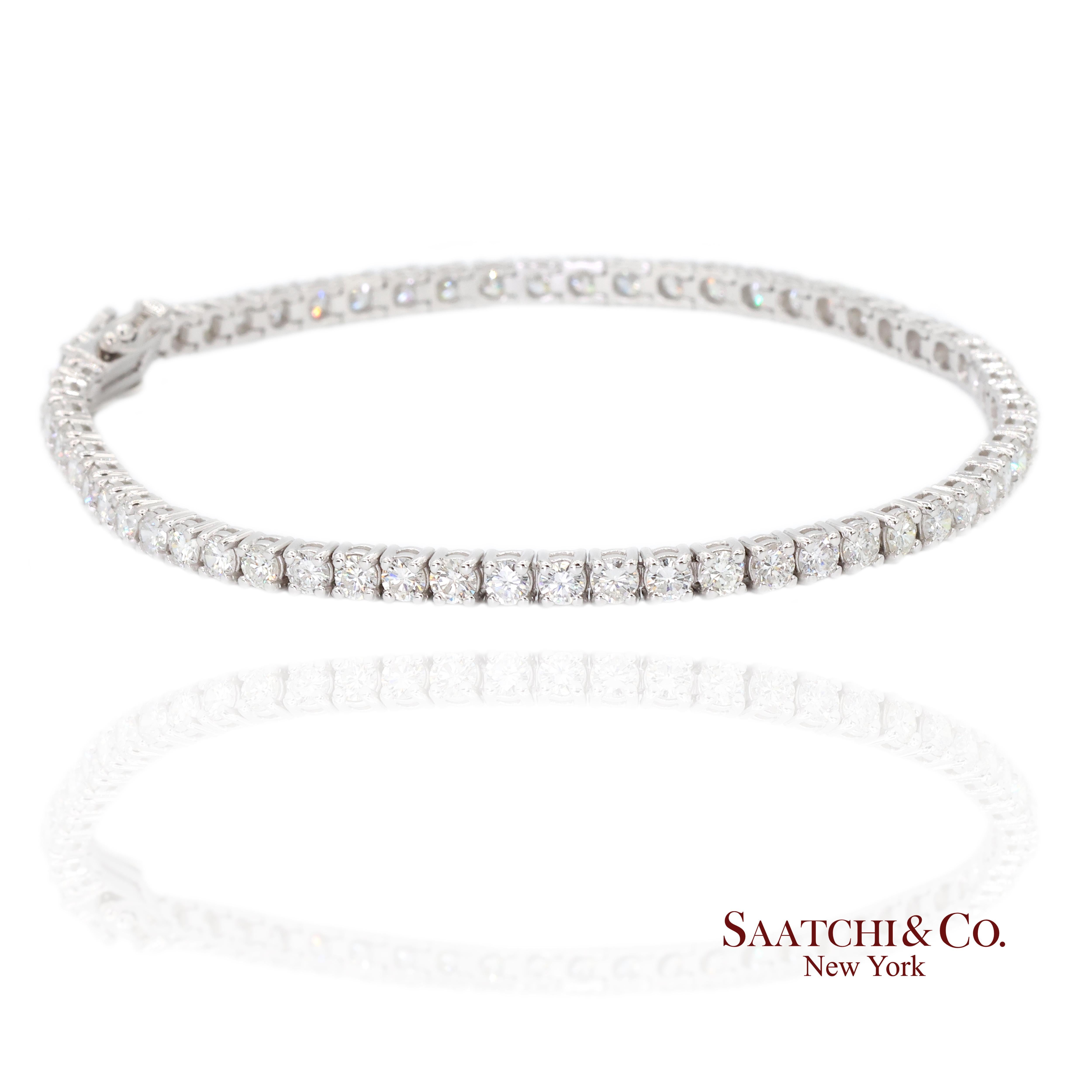 Contemporain Bracelet de tennis en or blanc 14k 585 diamants naturels taille 7.5 pouces en vente