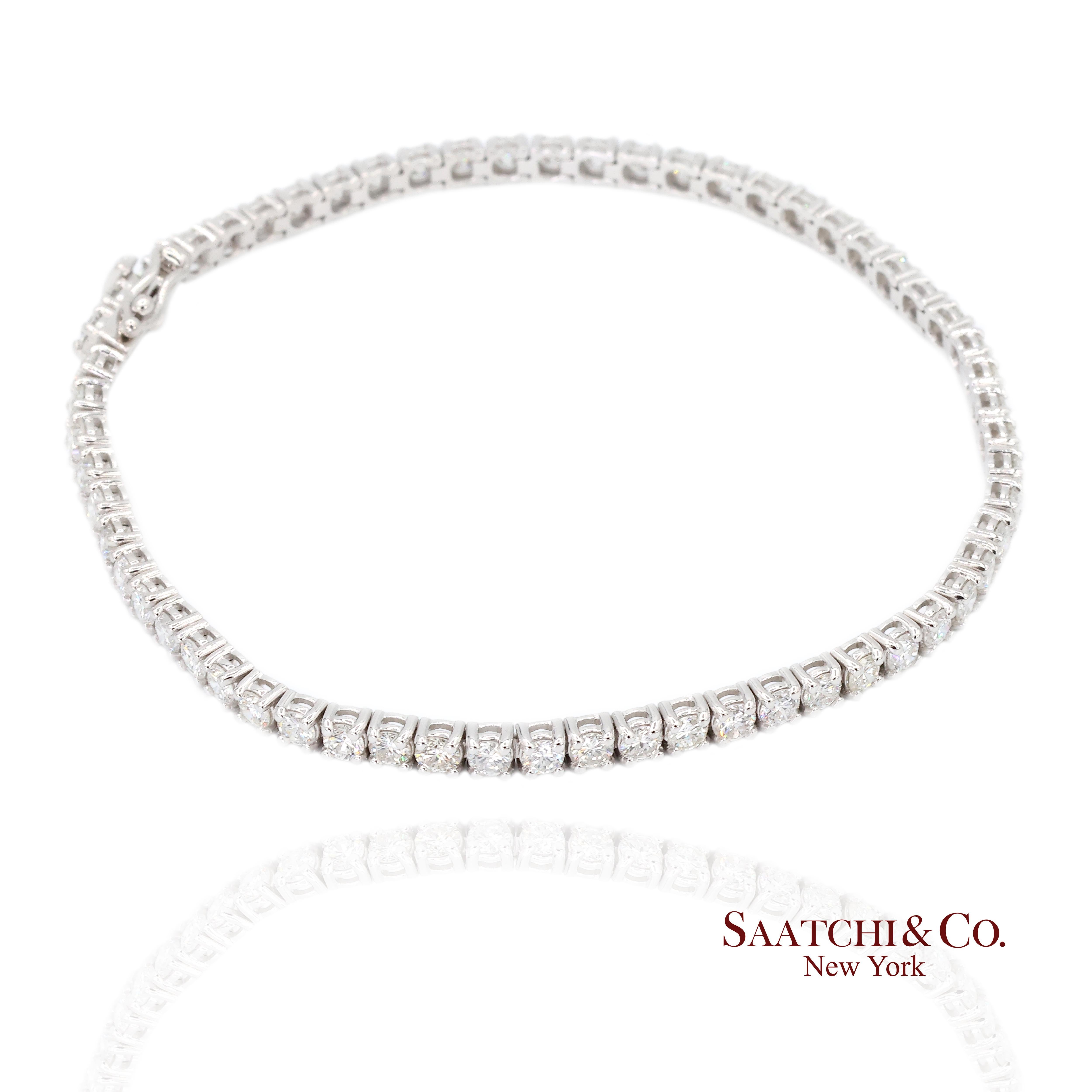 Taille ronde Bracelet de tennis en or blanc 14k 585 diamants naturels taille 7.5 pouces en vente