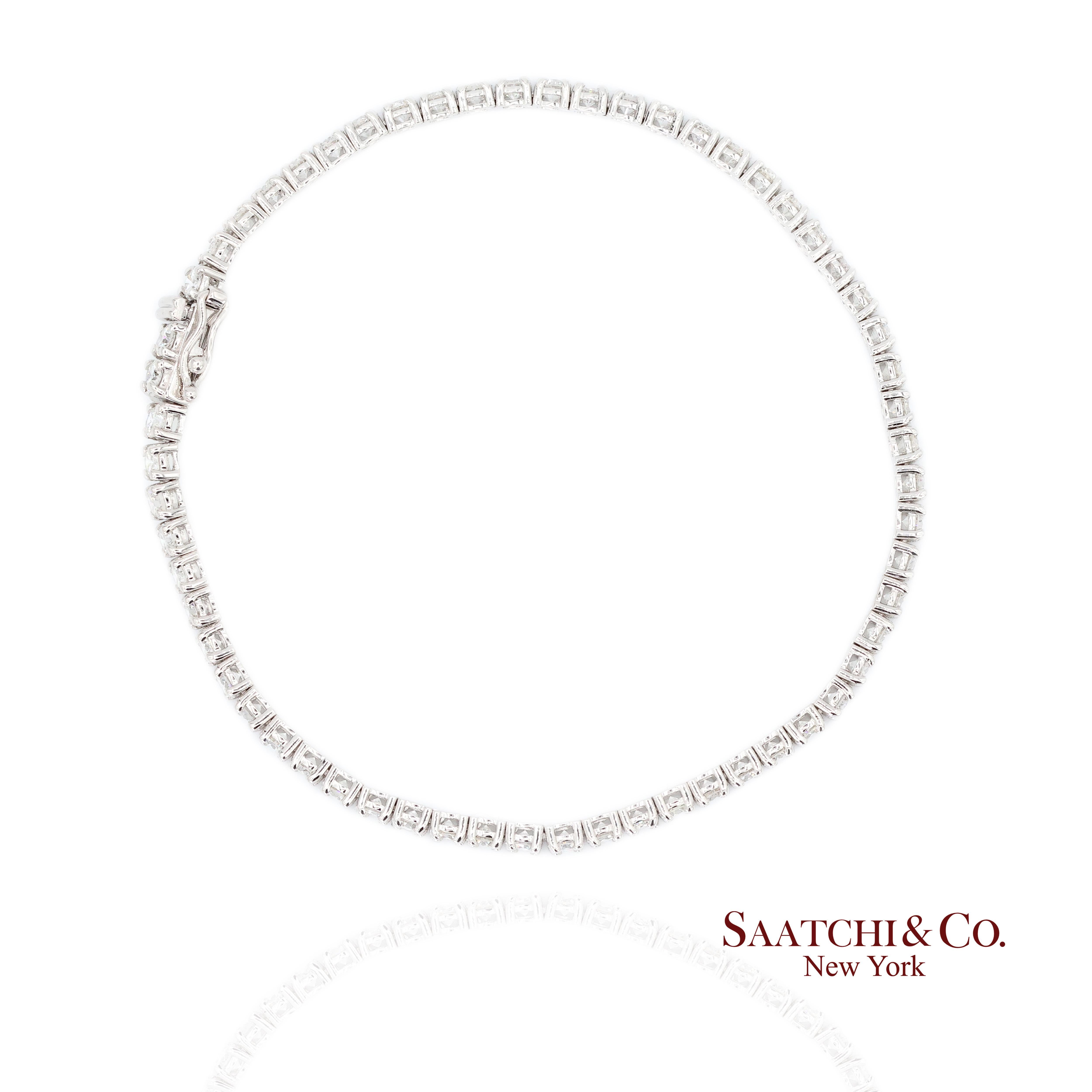 Bracelet de tennis en or blanc 14k 585 diamants naturels taille 7.5 pouces Neuf - En vente à New York, NY