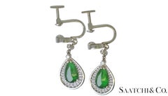 14K 585 White Gold - Natural Jade Pearl Shape & Diamond: Earrings, 5.3 Grams