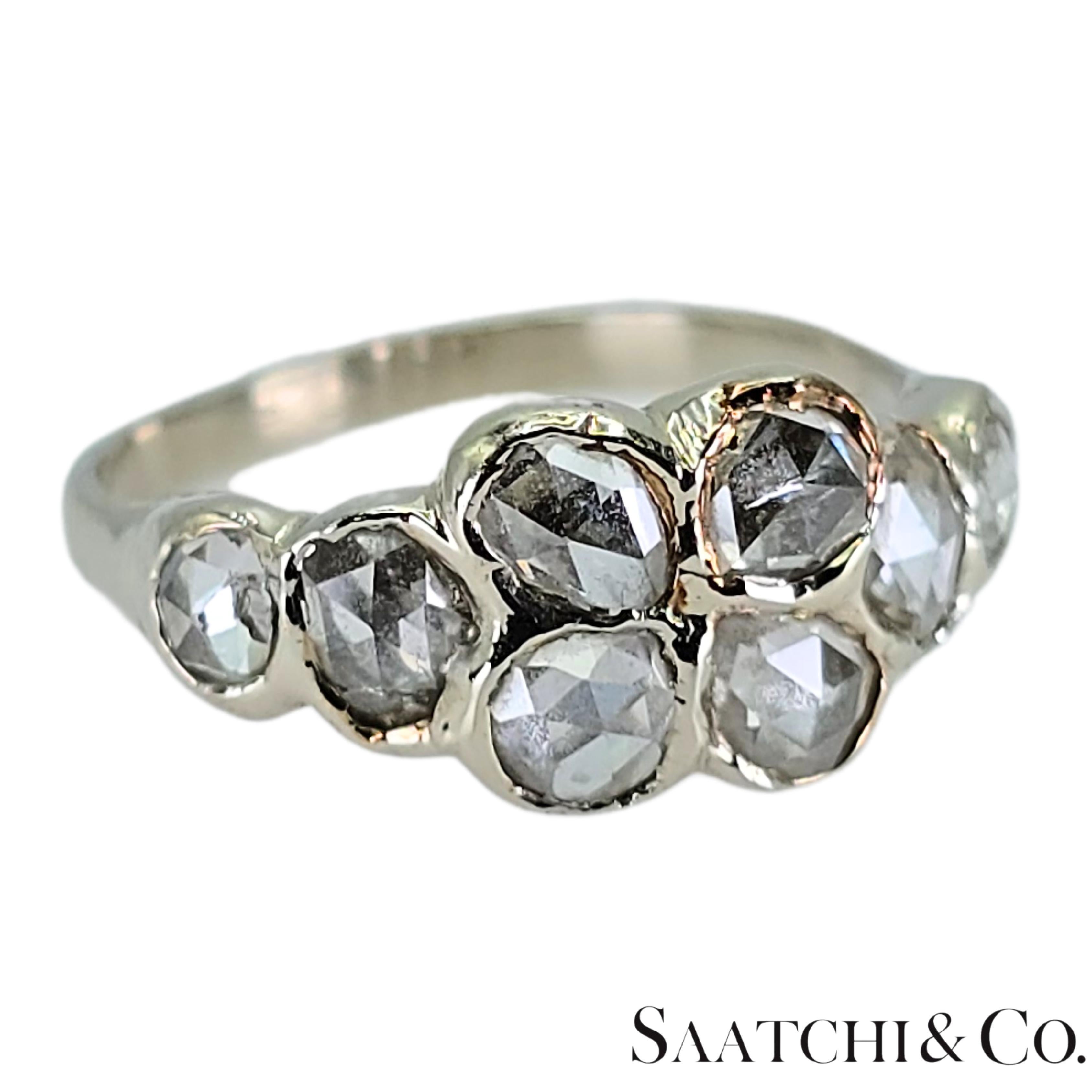 Oro Blanco 14k 585 Diamante Blanco Corte Rosa Natural 1.4 Ct, Talla 5.5 en venta 5