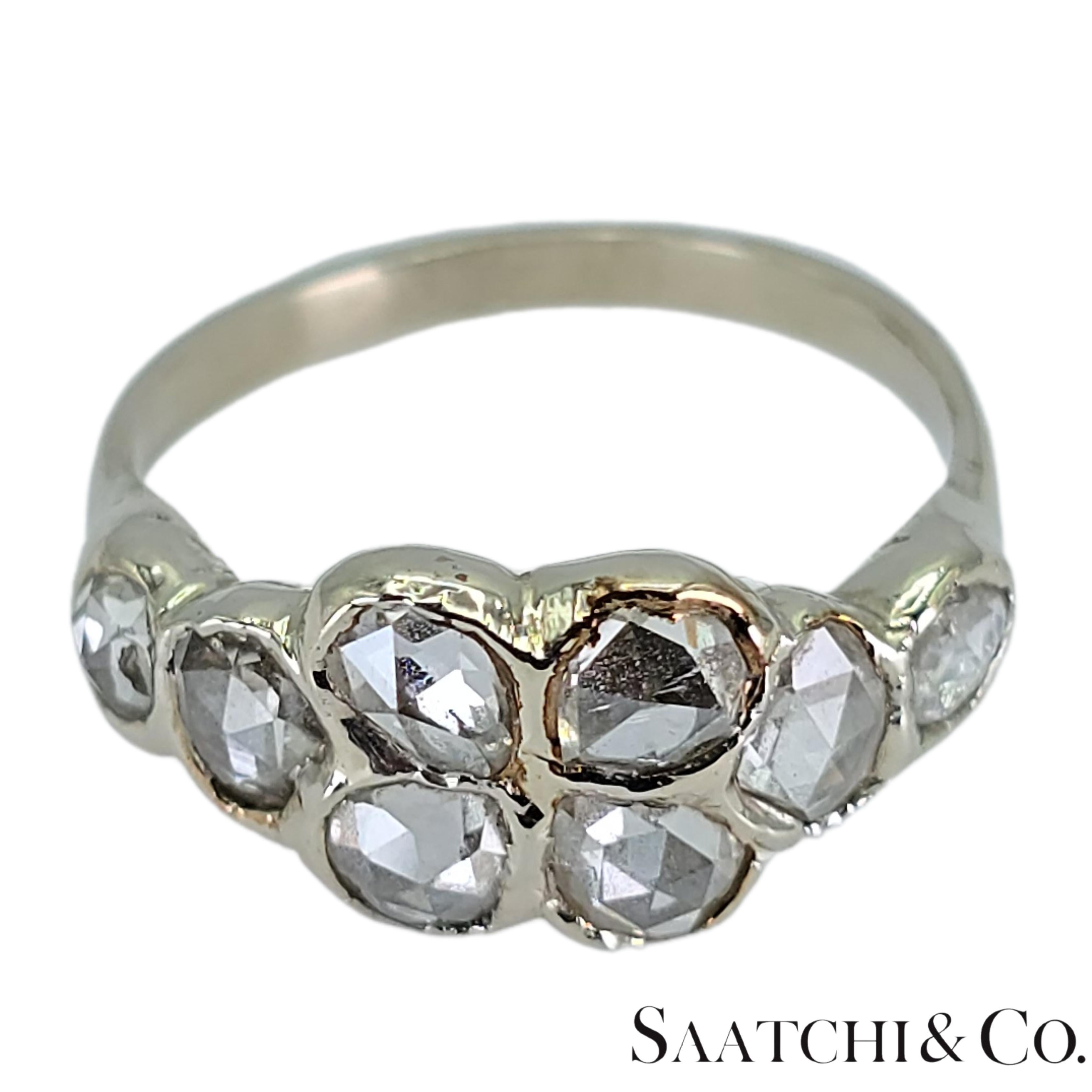 Oro Blanco 14k 585 Diamante Blanco Corte Rosa Natural 1.4 Ct, Talla 5.5 en venta 7