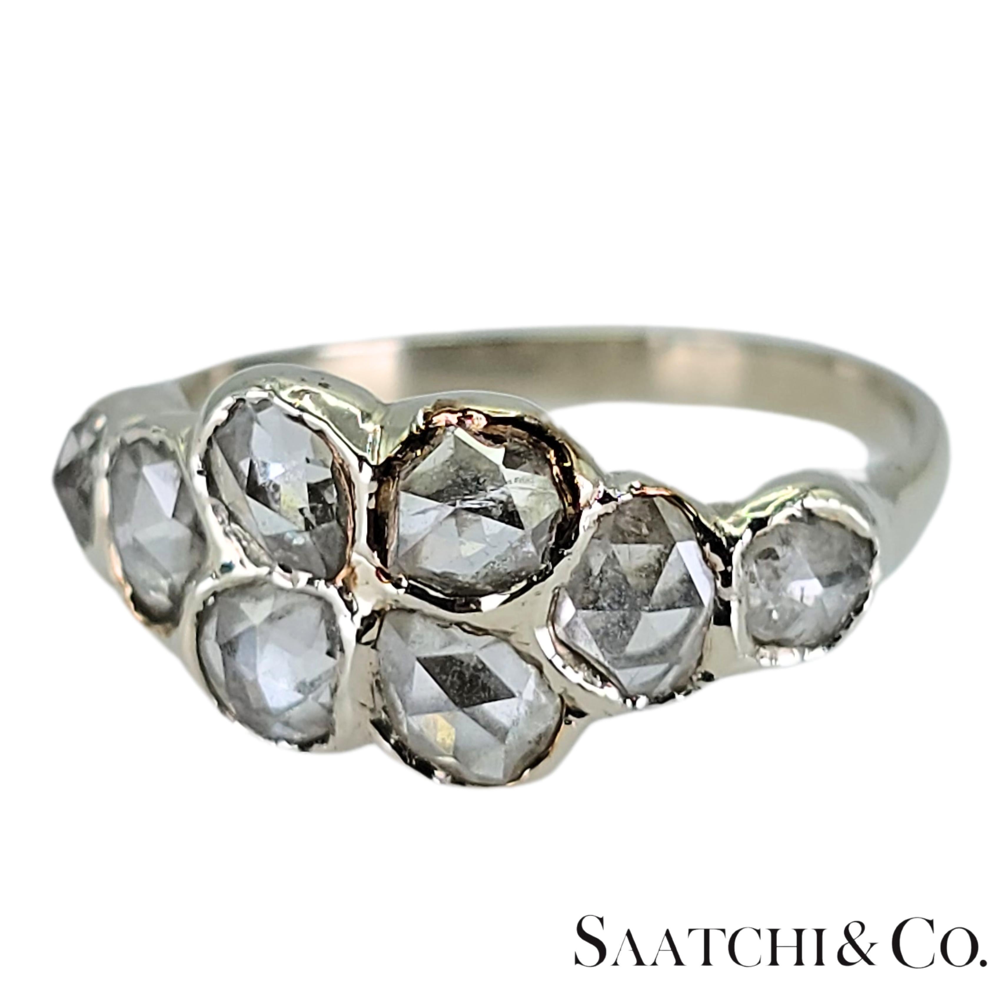 Oro Blanco 14k 585 Diamante Blanco Corte Rosa Natural 1.4 Ct, Talla 5.5 en venta 8