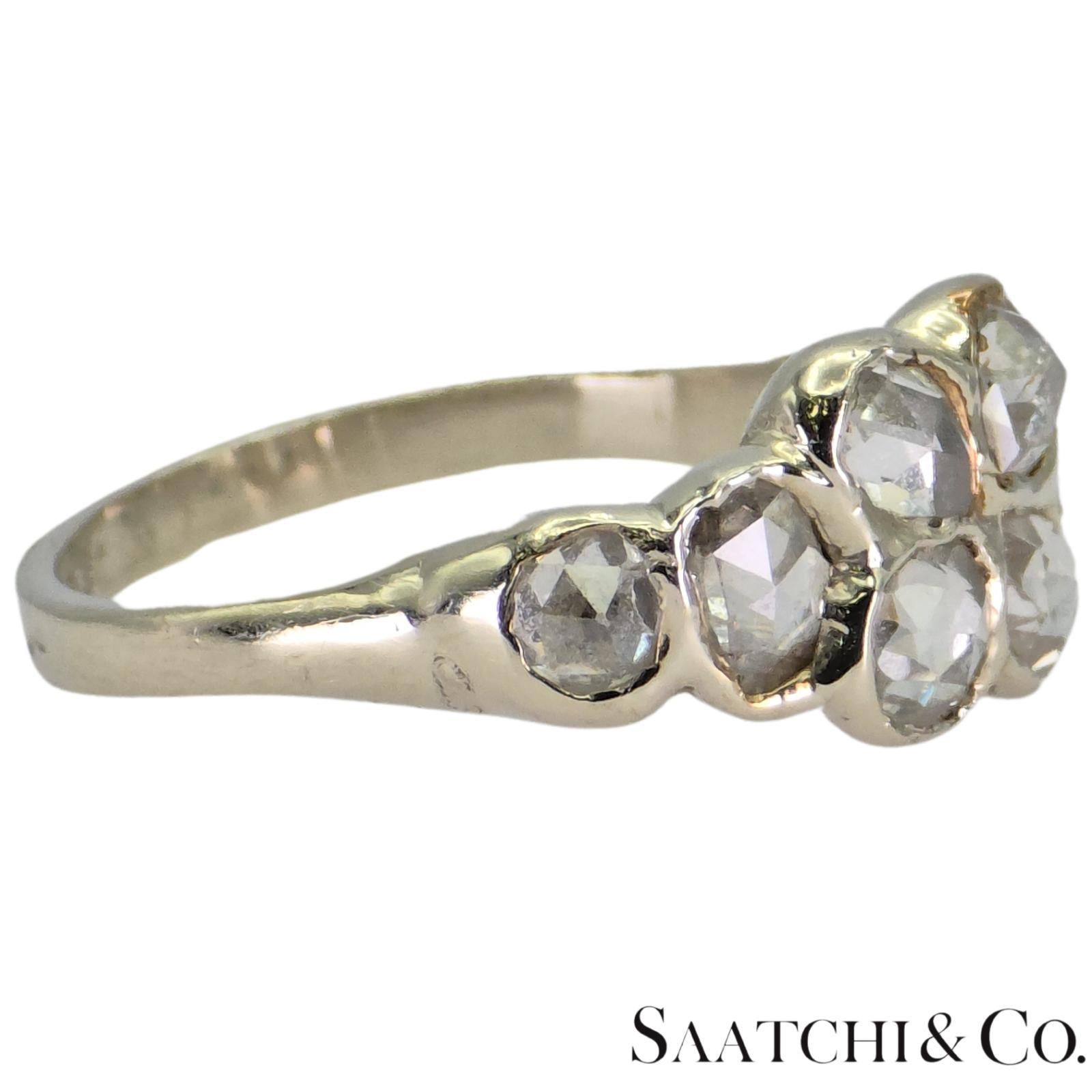 Oro Blanco 14k 585 Diamante Blanco Corte Rosa Natural 1.4 Ct, Talla 5.5 Art Decó en venta