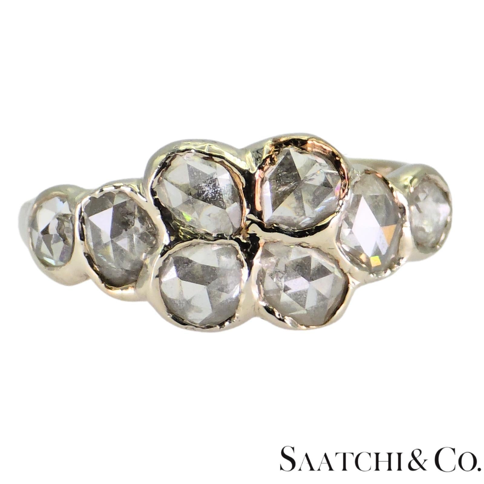 Oro Blanco 14k 585 Diamante Blanco Corte Rosa Natural 1.4 Ct, Talla 5.5 en Excelente estado para la venta en New York, NY