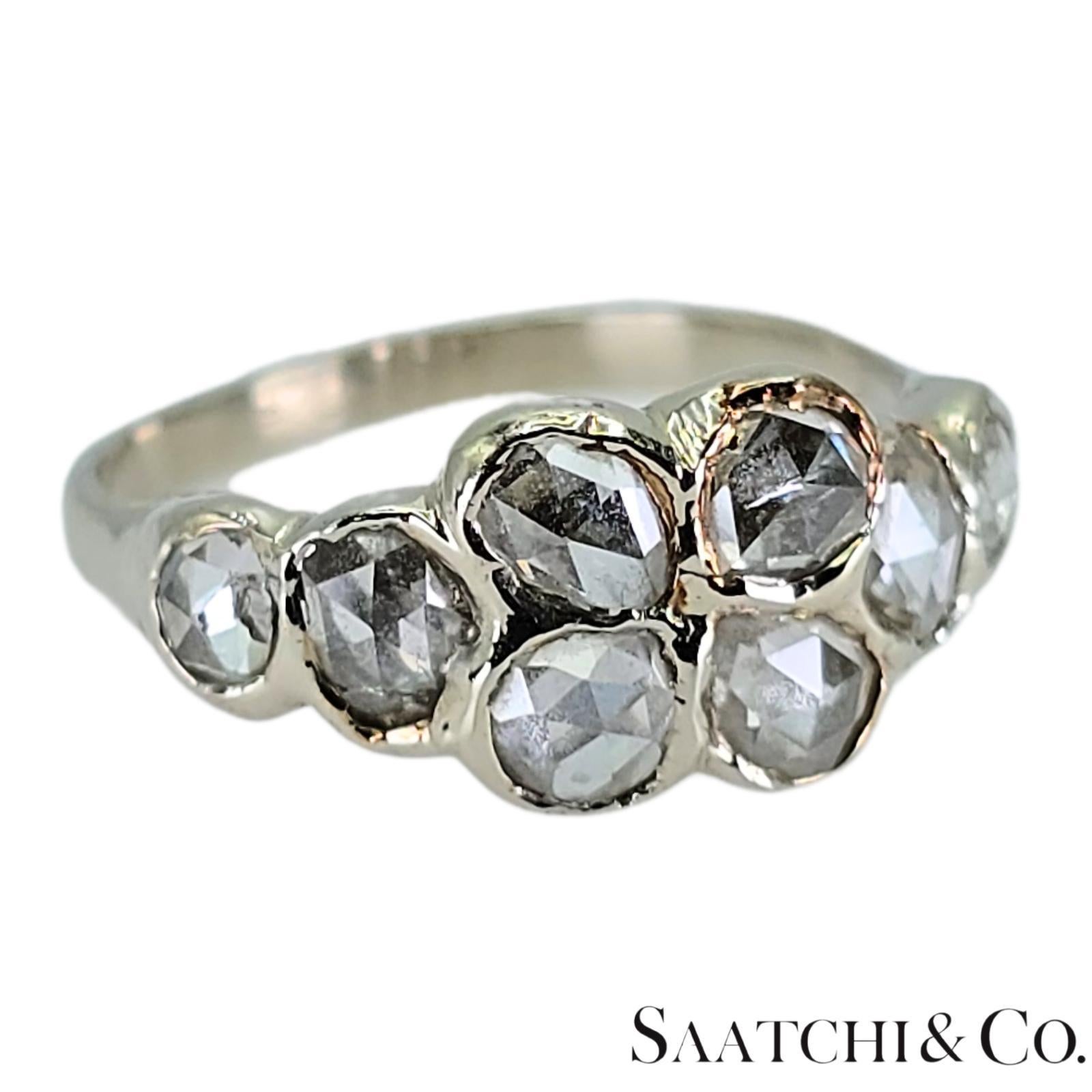 De las mujeres Oro Blanco 14k 585 Diamante Blanco Corte Rosa Natural 1.4 Ct, Talla 5.5 en venta