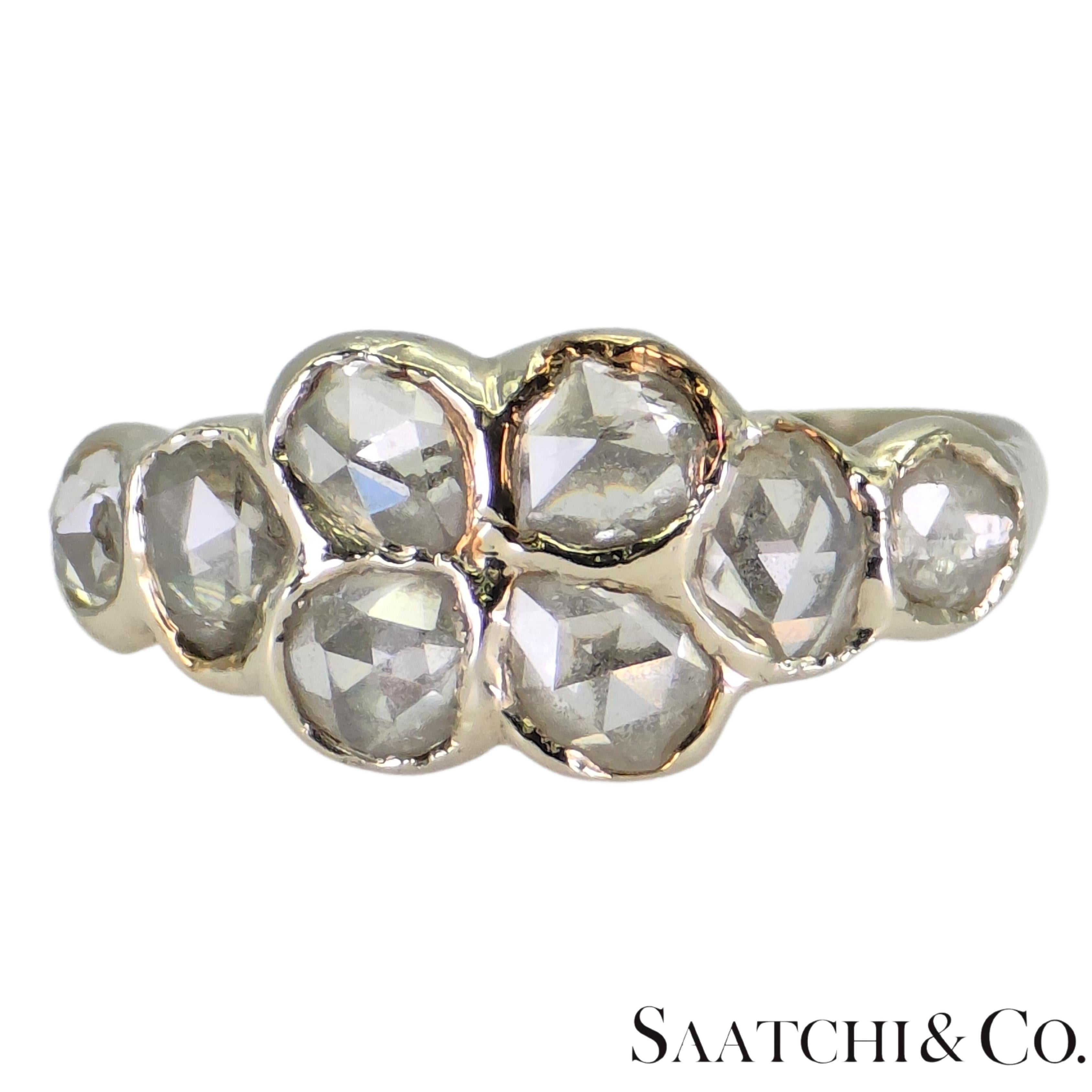 Oro Blanco 14k 585 Diamante Blanco Corte Rosa Natural 1.4 Ct, Talla 5.5 en venta 2