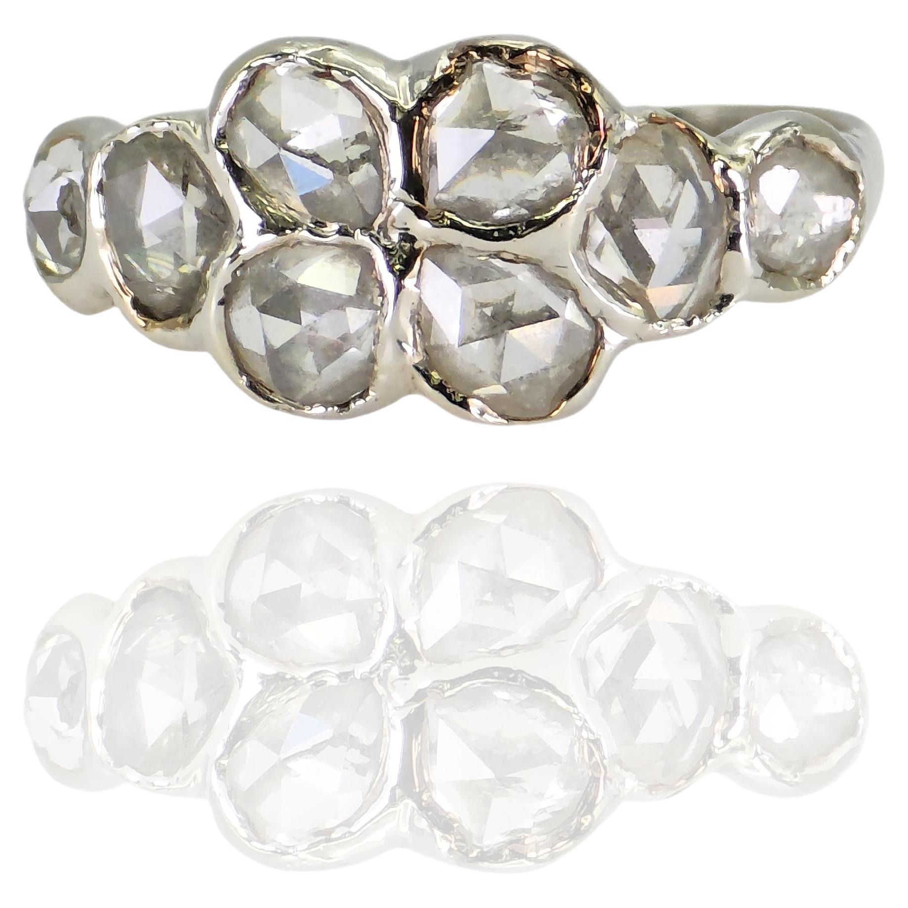 Oro Blanco 14k 585 Diamante Blanco Corte Rosa Natural 1.4 Ct, Talla 5.5 en venta