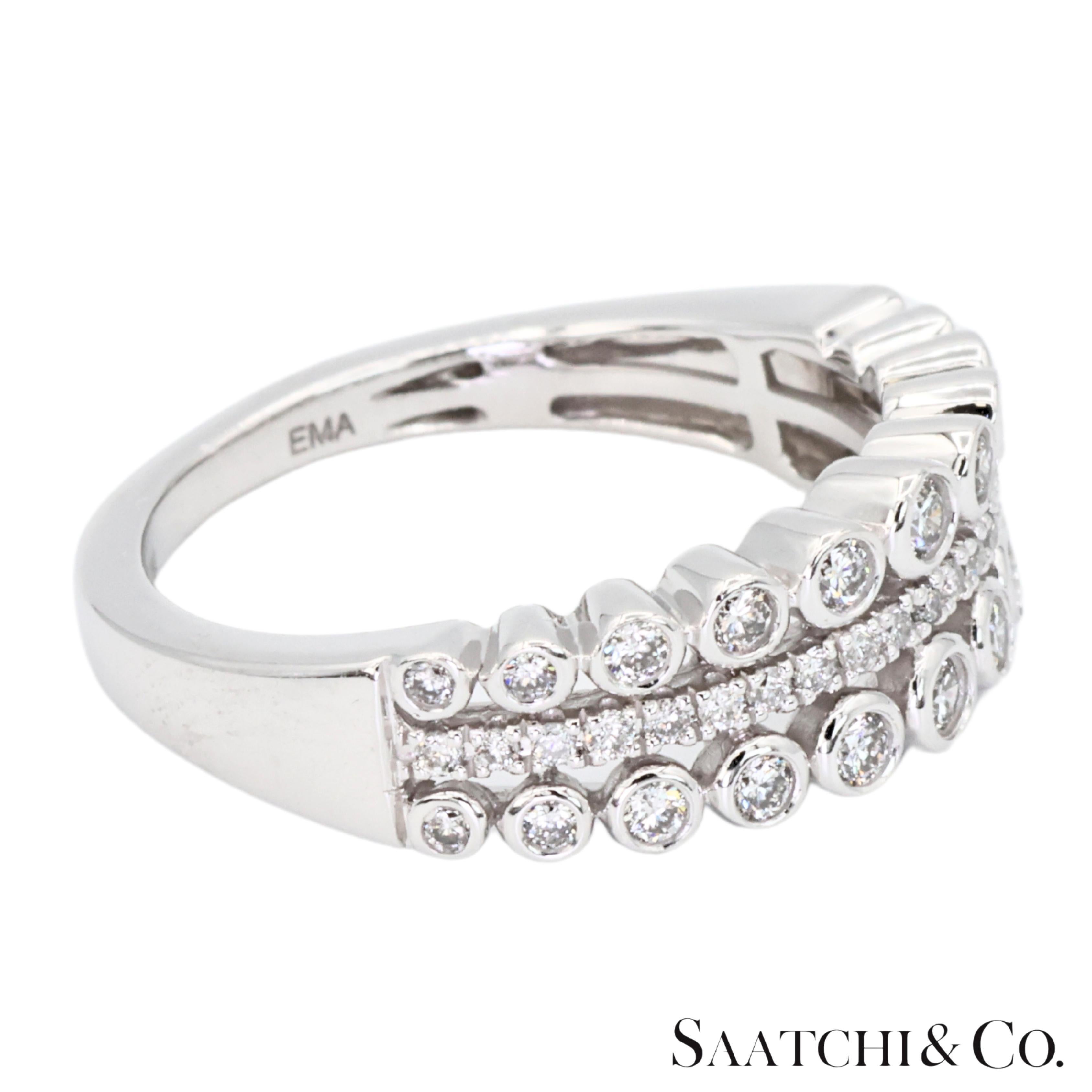 14k 585 Anillo de Oro Blanco Diamante Blanco Natural Contemporáneo en venta