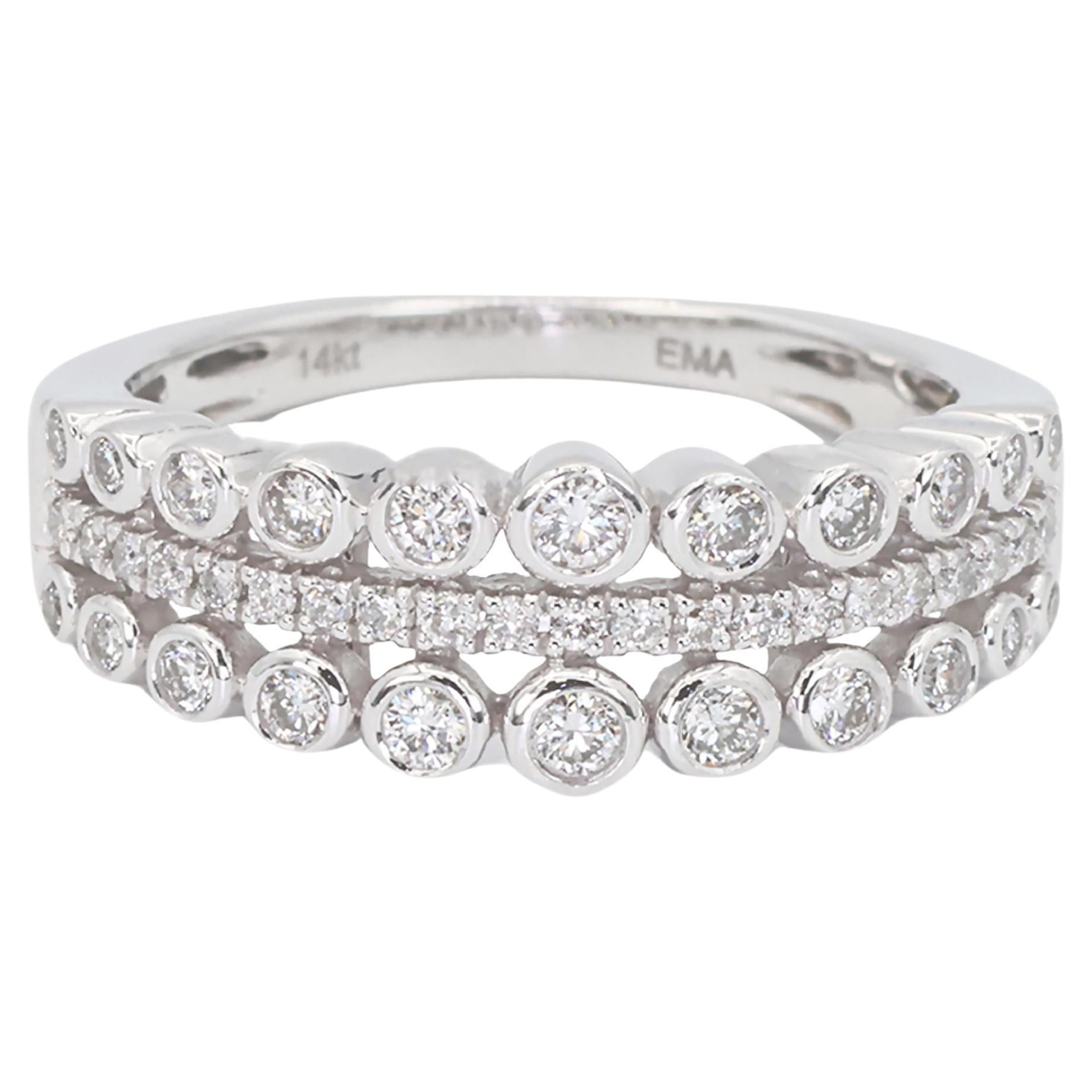 14k 585 Anillo de Oro Blanco Diamante Blanco Natural en venta