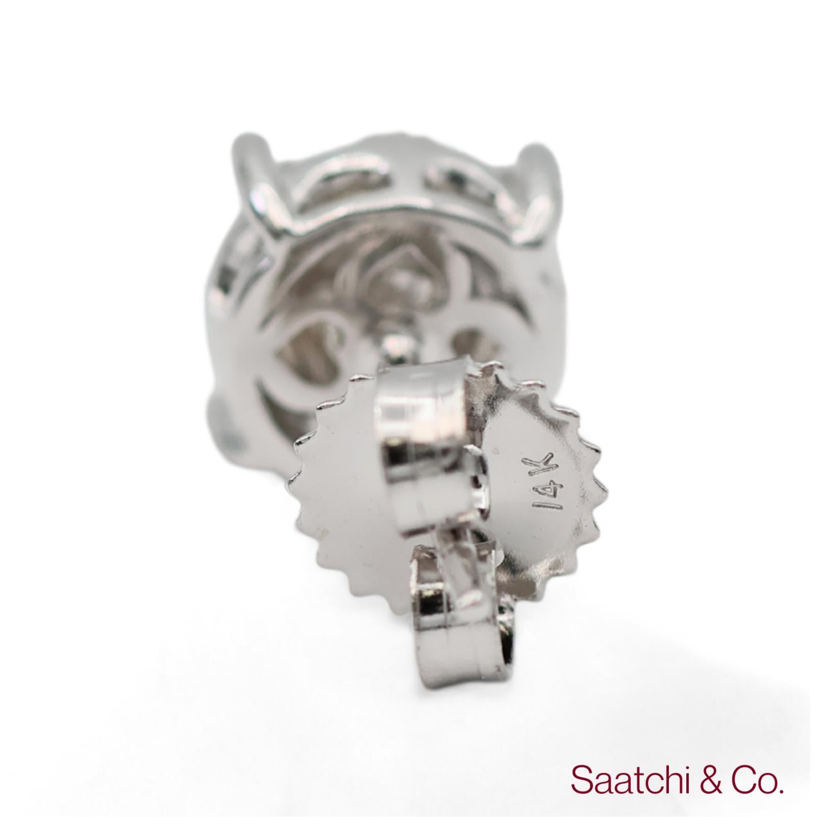 Women's or Men's 14k 585 White Gold Round Cut Diamond Cluster Stud Earrings For Sale