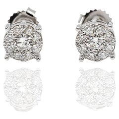 Boucles d'oreilles en or blanc 14k 585 diamants ronds en grappe