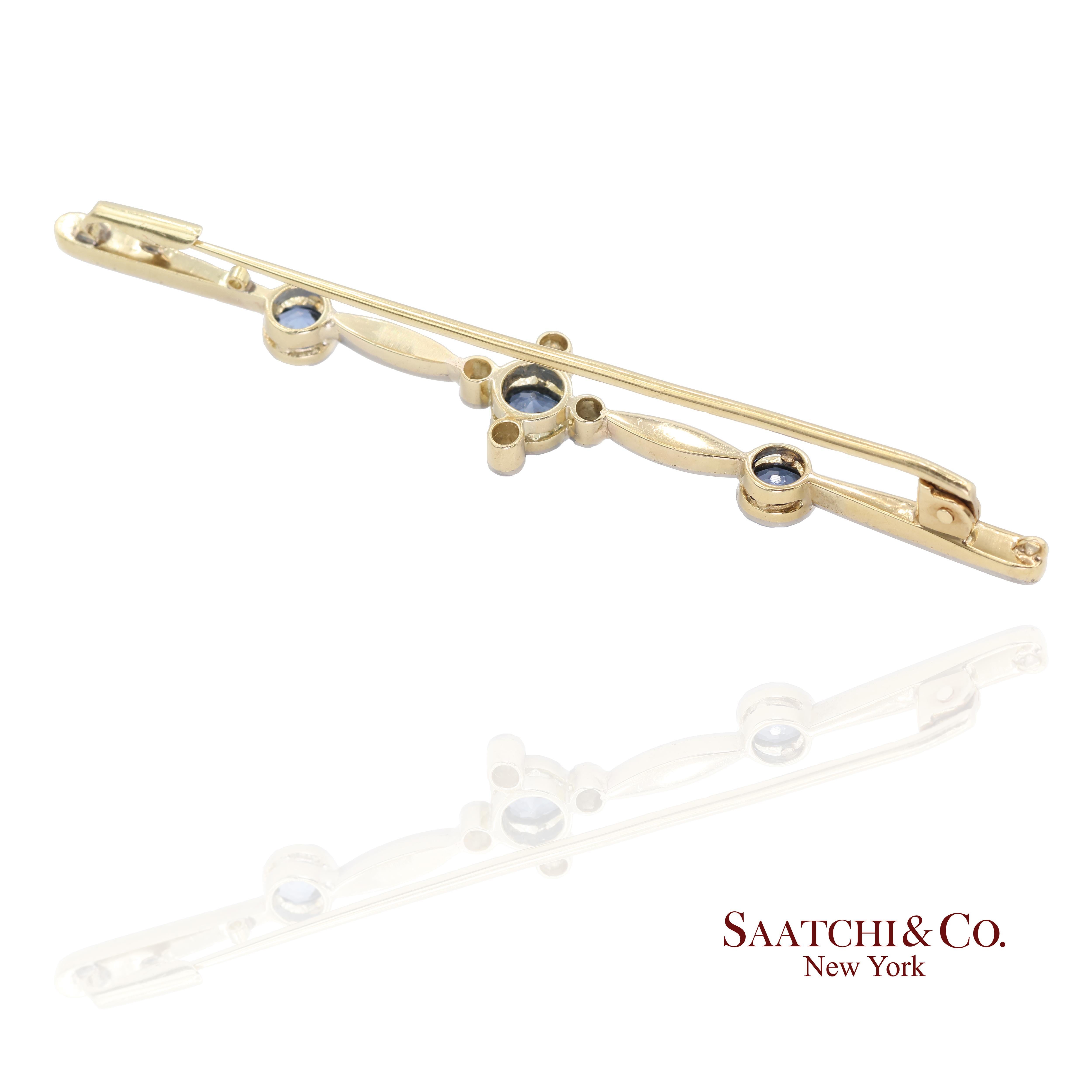 Collar de Zafiro Natural y Diamantes en Oro Amarillo y Blanco de 14k 585 Corte redondo en venta