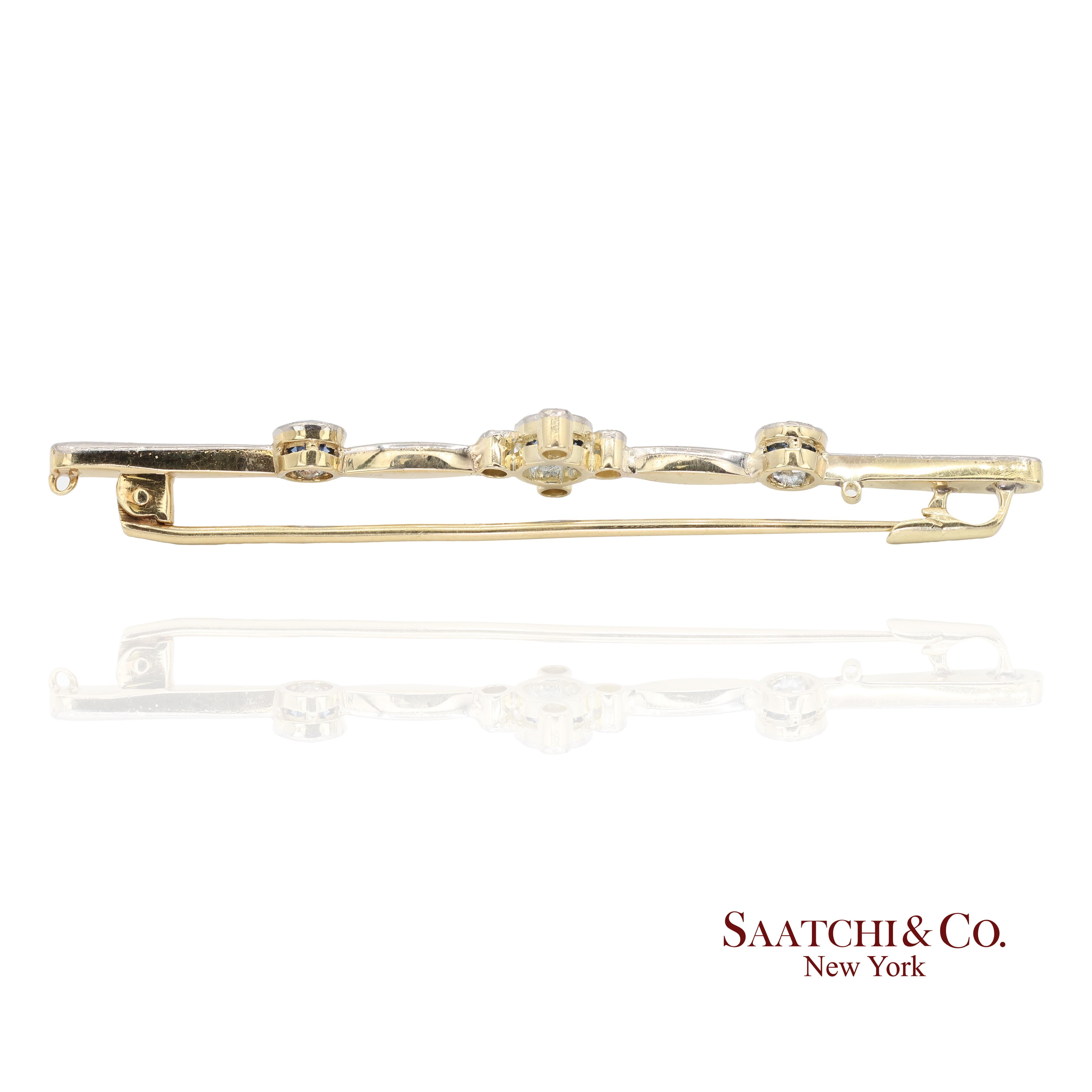 Collar de Zafiro Natural y Diamantes en Oro Amarillo y Blanco de 14k 585 en Excelente estado para la venta en New York, NY