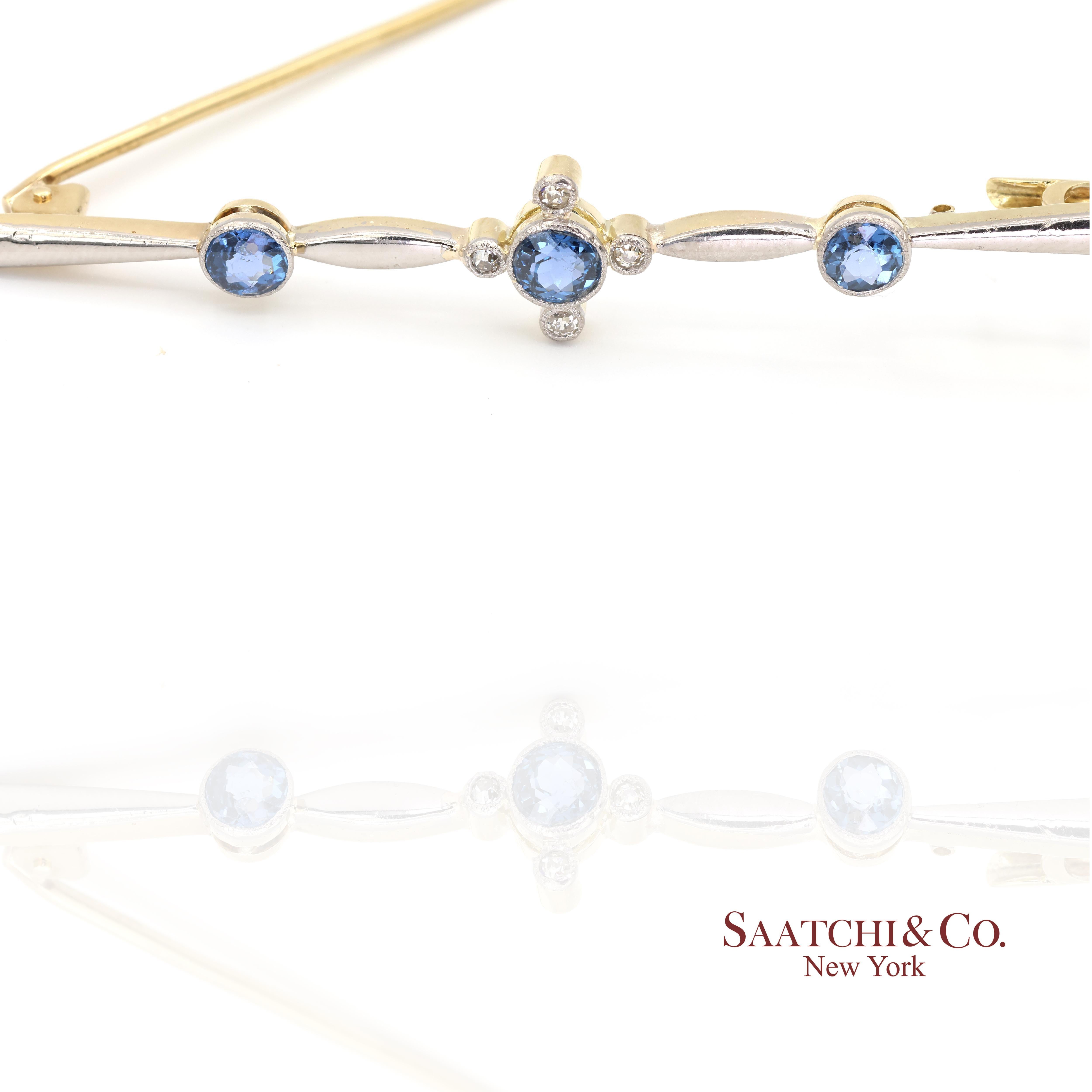 Collar de Zafiro Natural y Diamantes en Oro Amarillo y Blanco de 14k 585 en venta 1