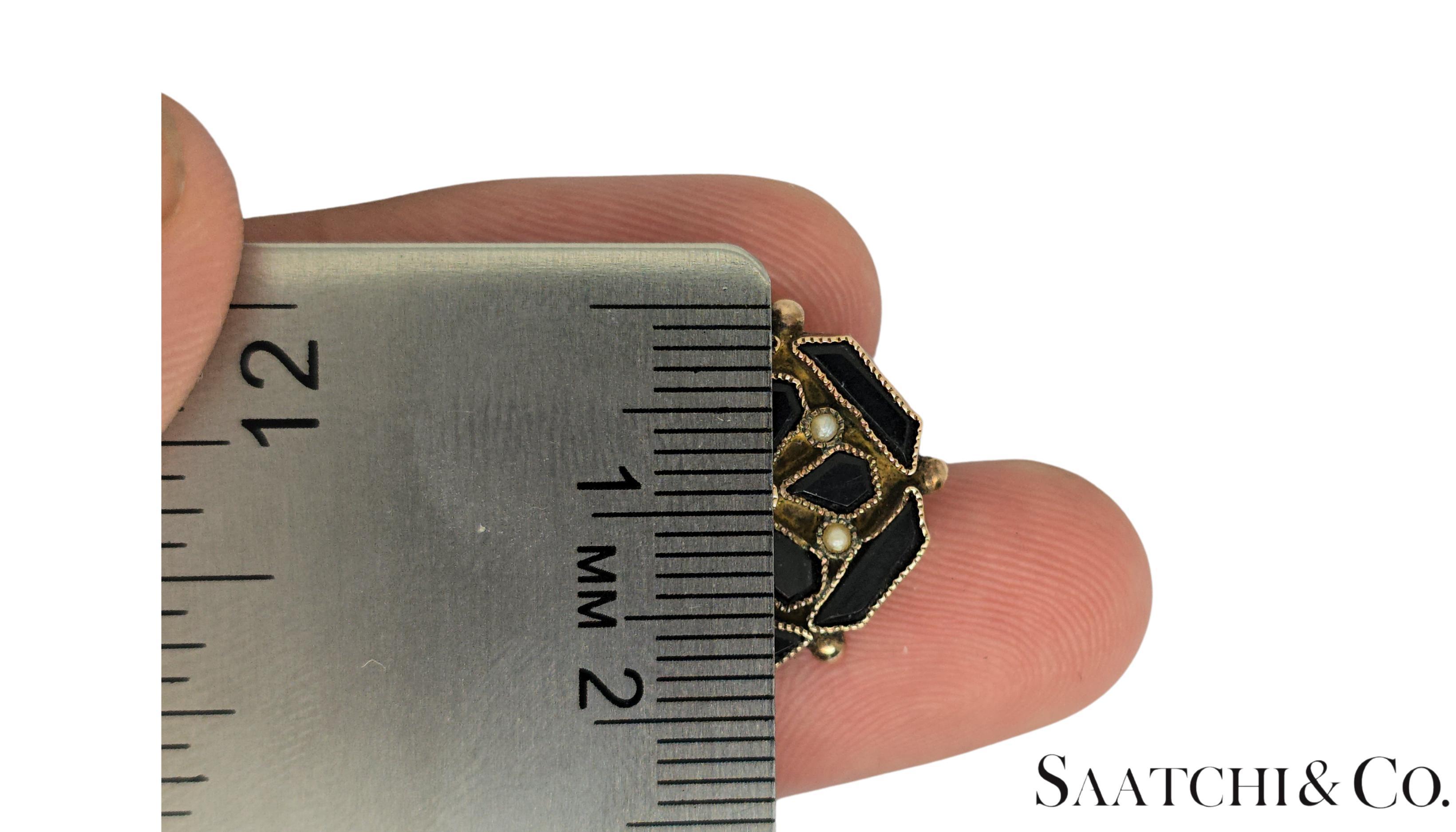 14K 585 Yellow Gold - golden Onyx Stone And  Pearl Earring, 5.1 Gram For Sale 3
