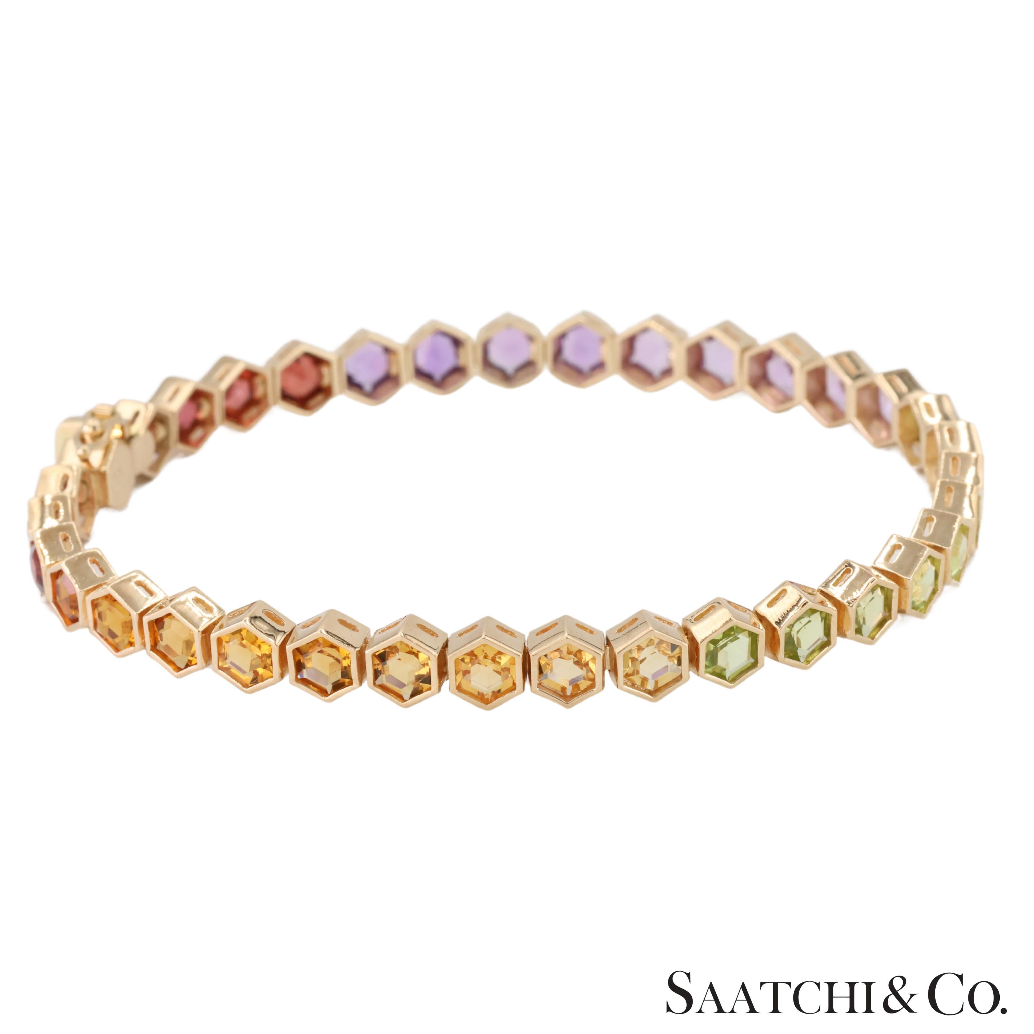 14K 585 Gelbgold Multi Farbe natürlichen Edelstein Armband (Zeitgenössisch) im Angebot