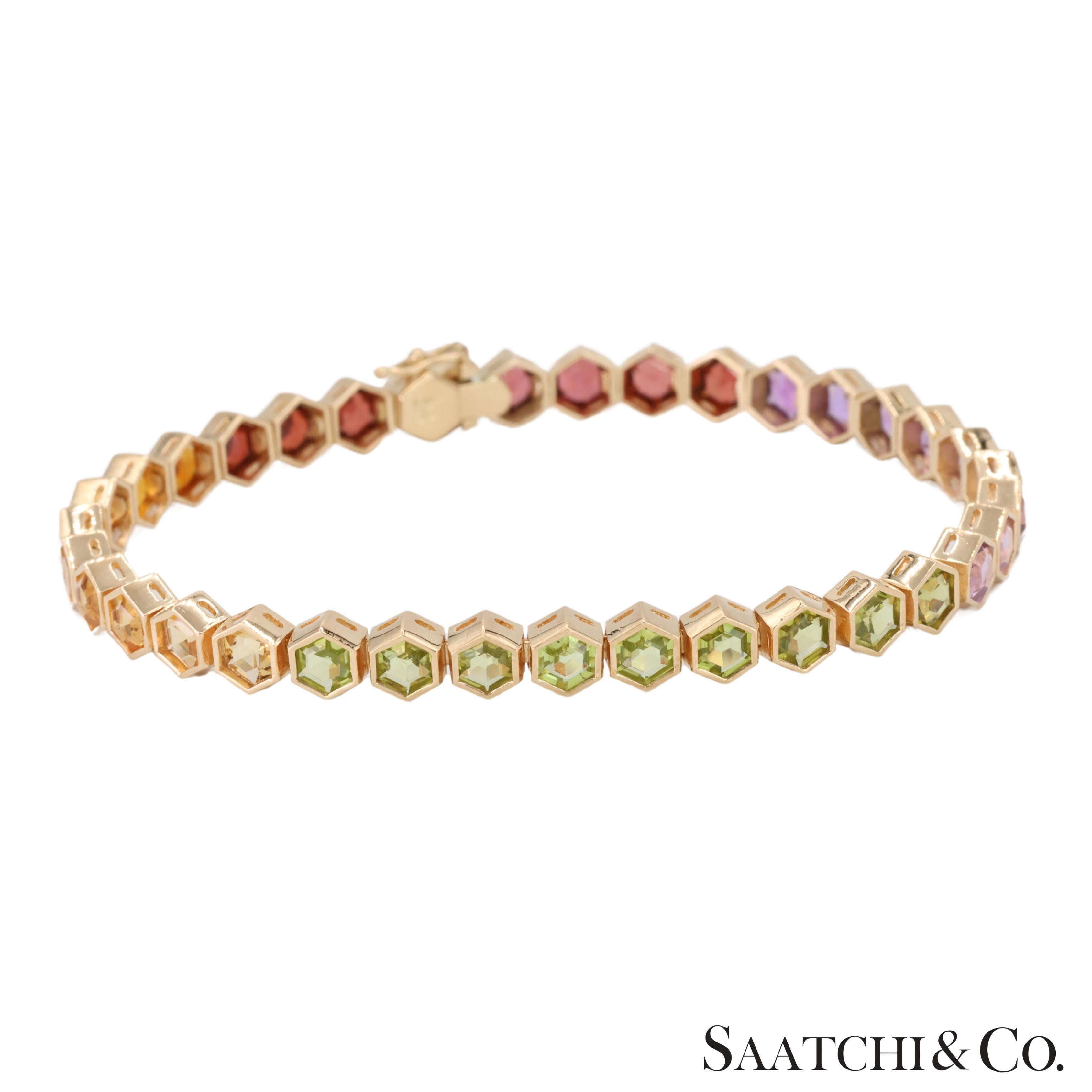 14K 585 Gelbgold Multi Farbe natürlichen Edelstein Armband im Zustand „Hervorragend“ im Angebot in New York, NY